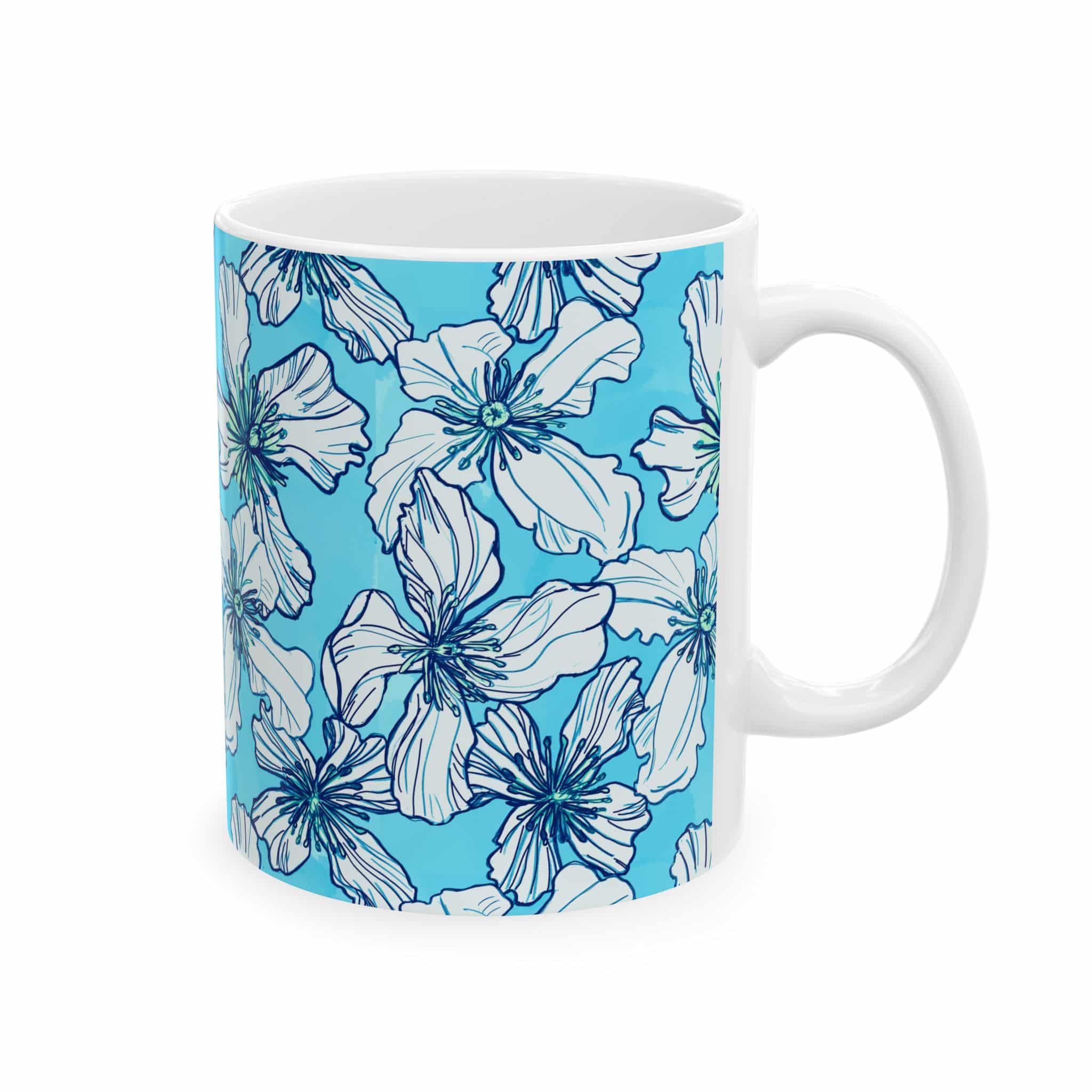 Clematis Floral Ceramic Mug — Cornflower Blue Pattern 11oz & 15oz - Image 2