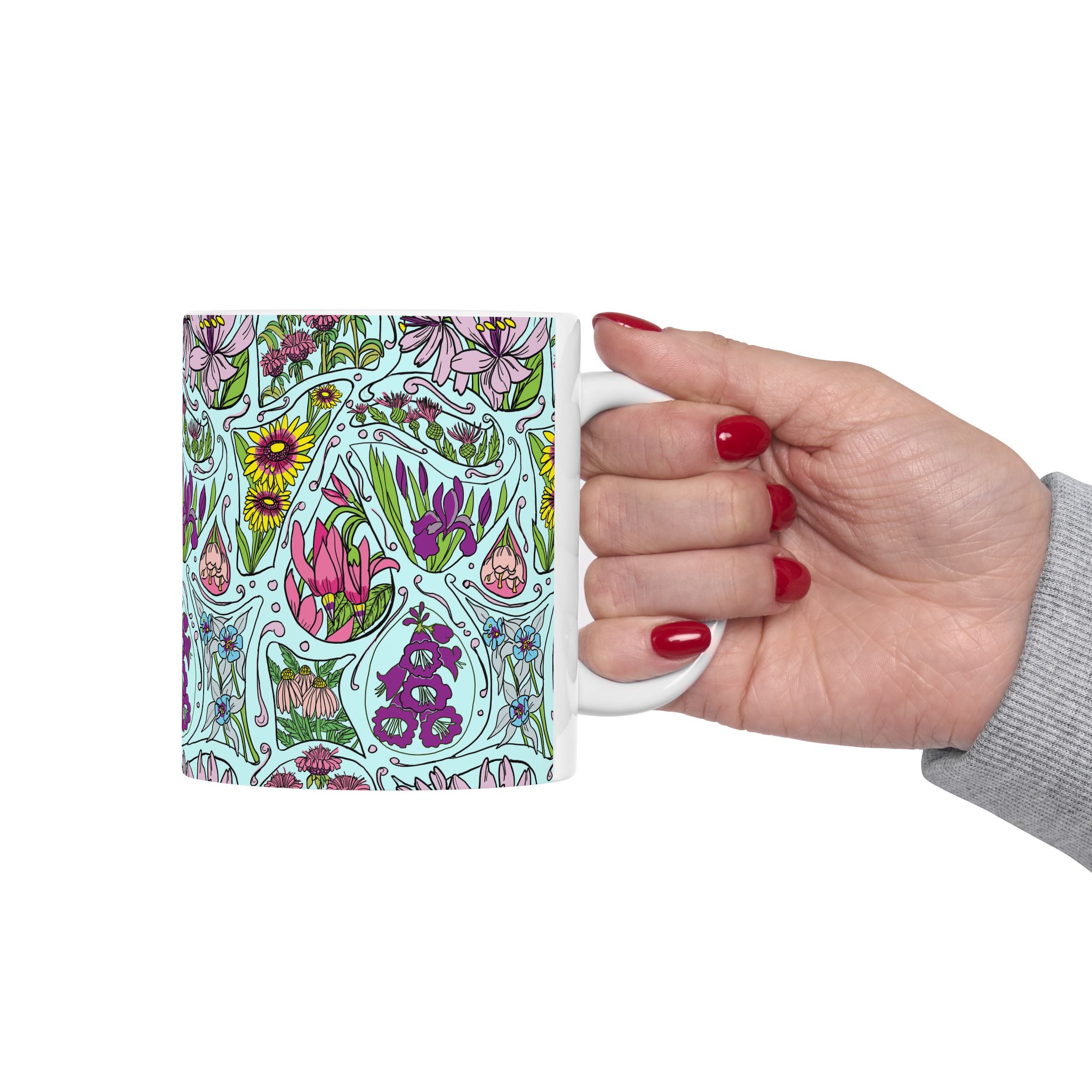 Floral Botanical Pattern Ceramic Mug (11oz, 15oz) - Image 3