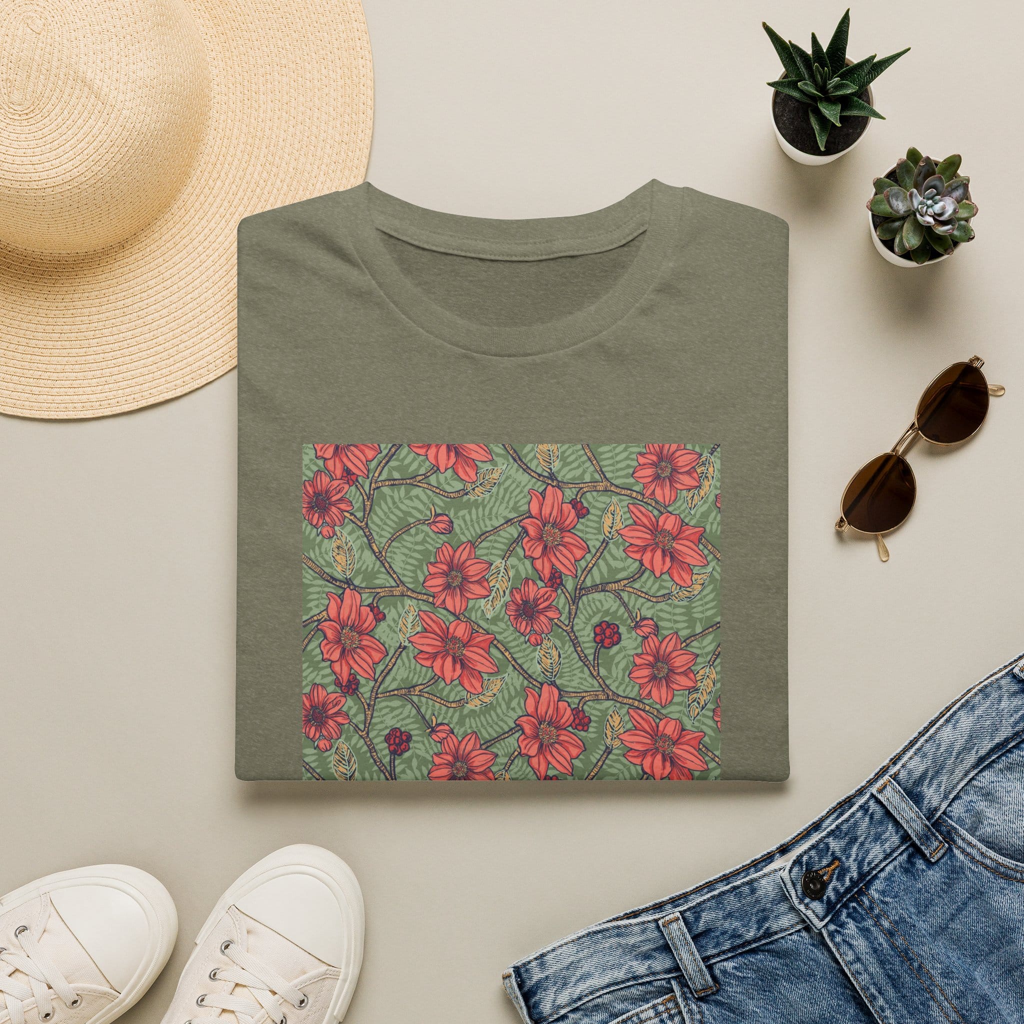 Floral Hibiscus Pattern T-Shirt — Vintage Tropical Flower Tee - Image 18