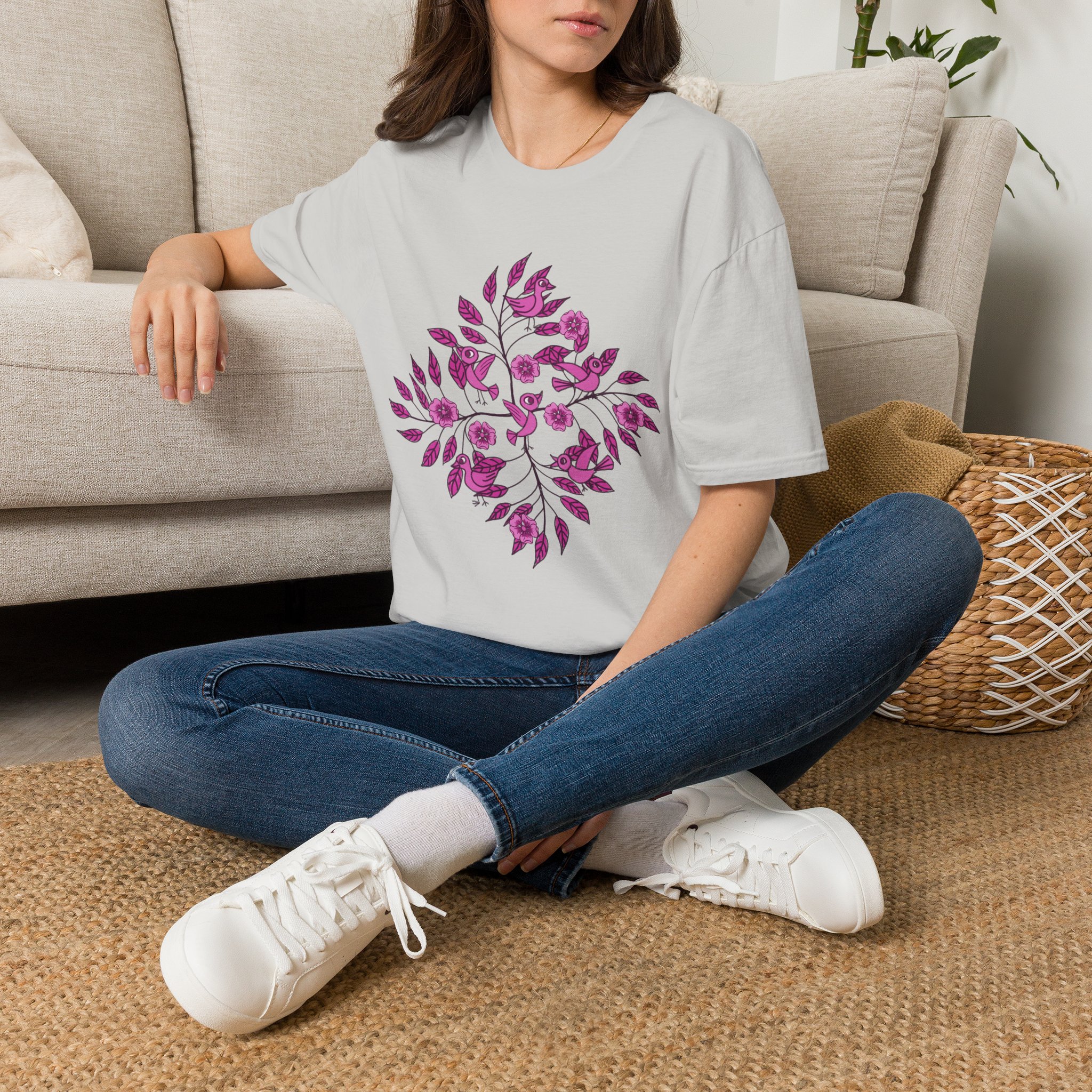 Floral Bird Branch T-Shirt —Pink Blossoms Graphic Tee - Image 18