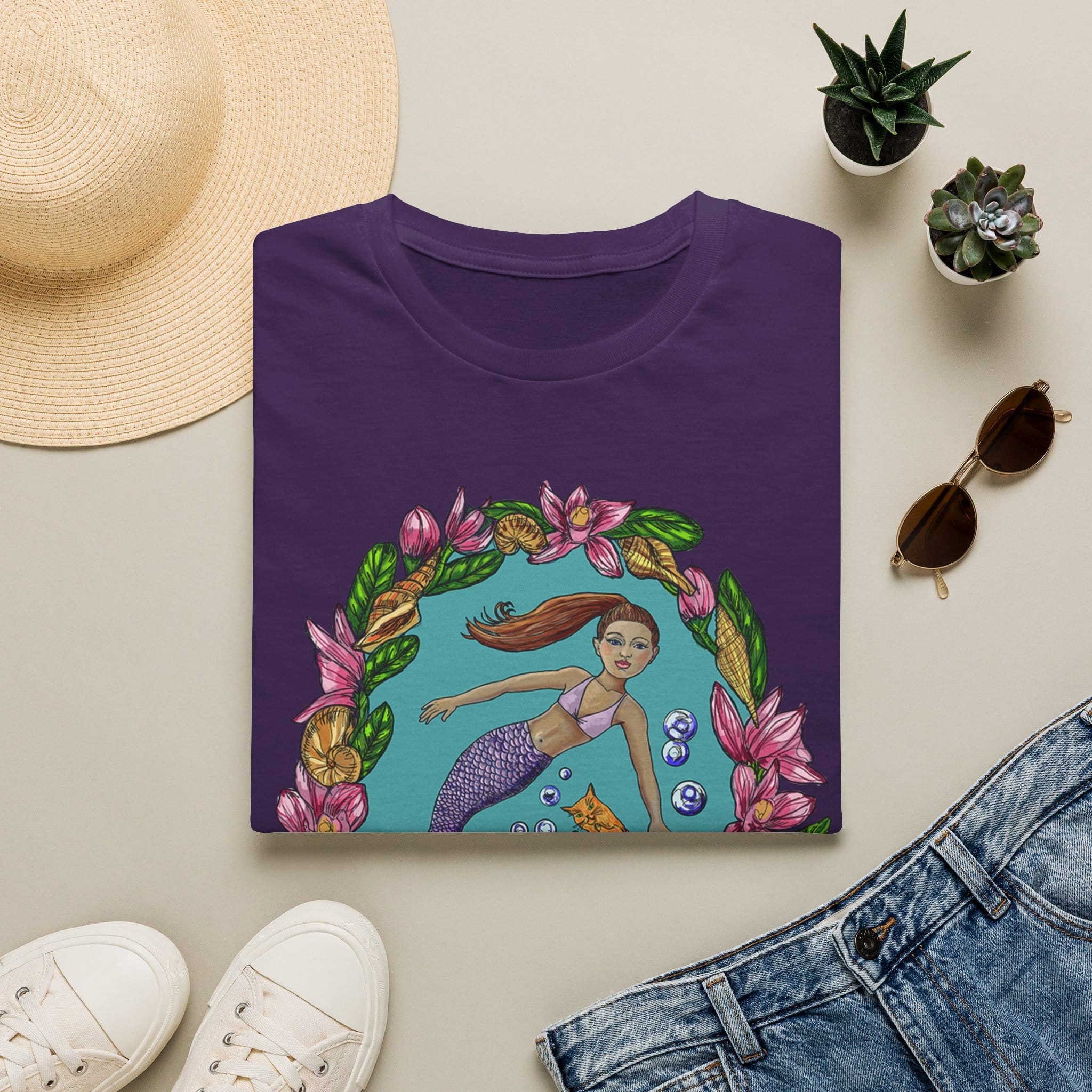 Mercat with Mermaid Beach Vibes T-Shirt — Tropical Floral Ocean Graphic - Image 4