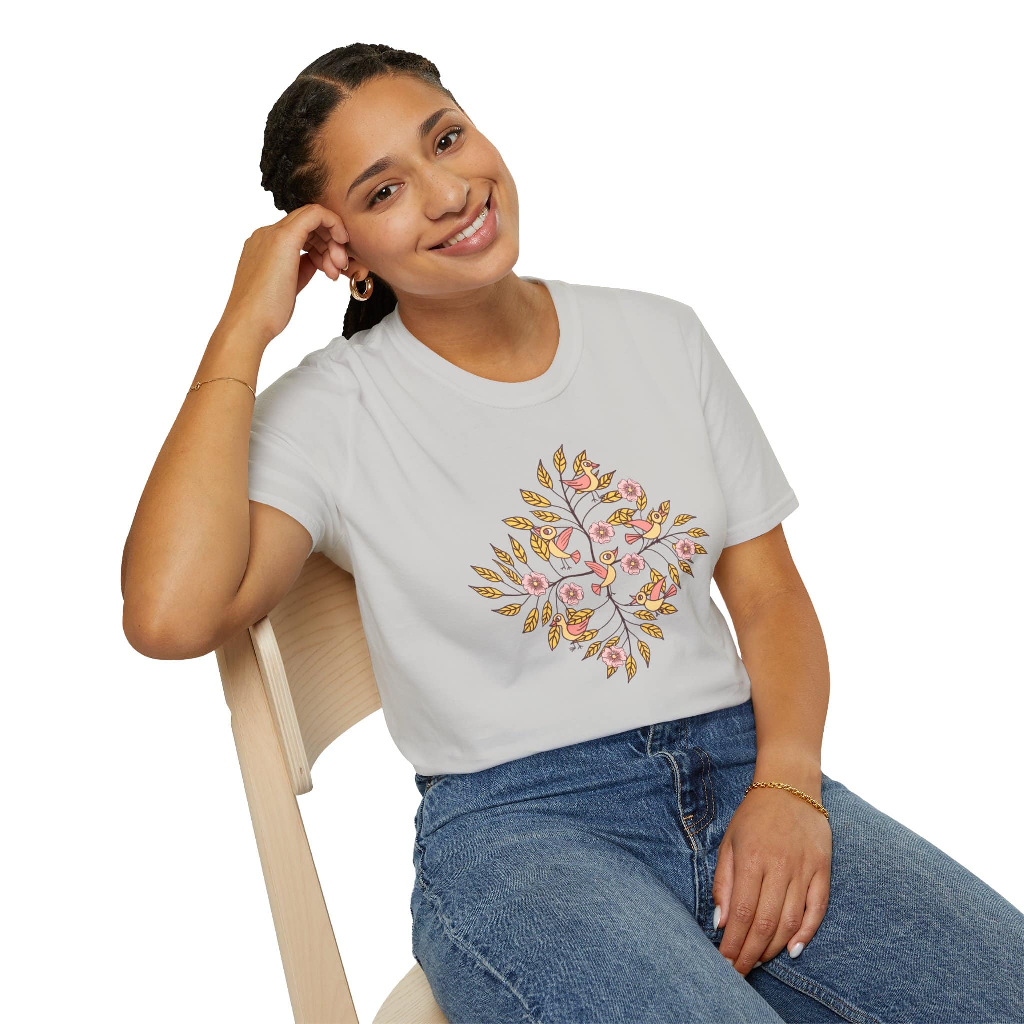 Floral Bird Tree T-Shirt — Boho Botanical Tee with Pink Blossoms - Image 12