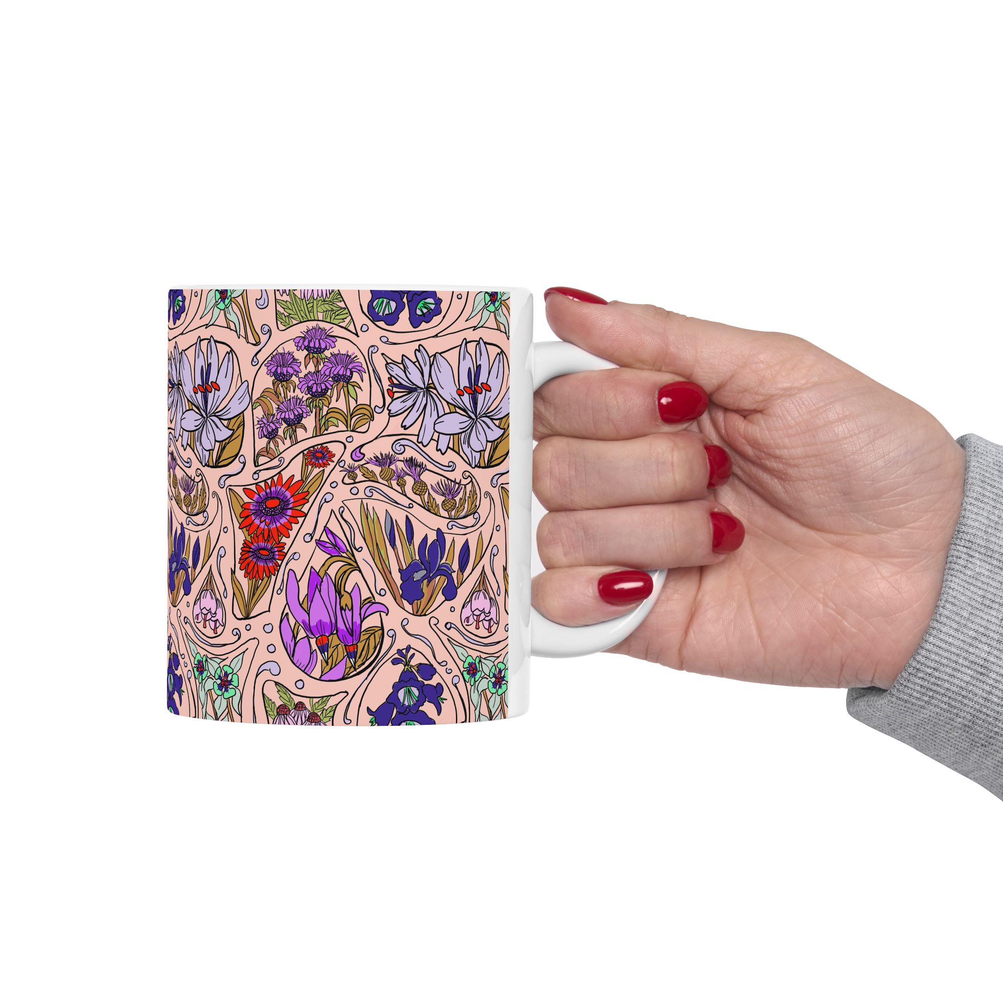 Floral Paisley Ceramic Mug — Colorful Wildflower Pattern (11oz, 15oz) - Image 3