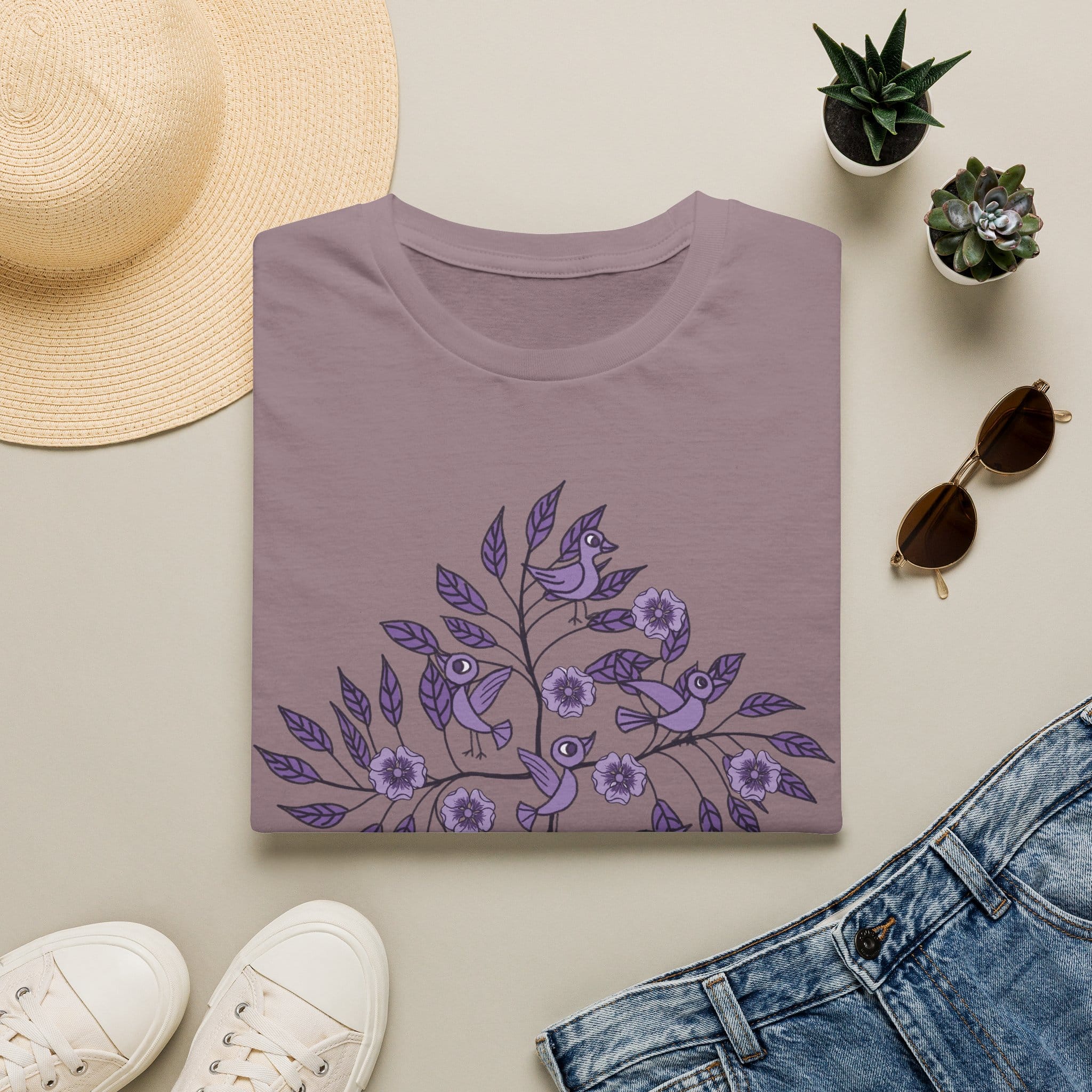 Floral Bird Tee — Purple Botanical Branch Graphic T-Shirt - Image 14