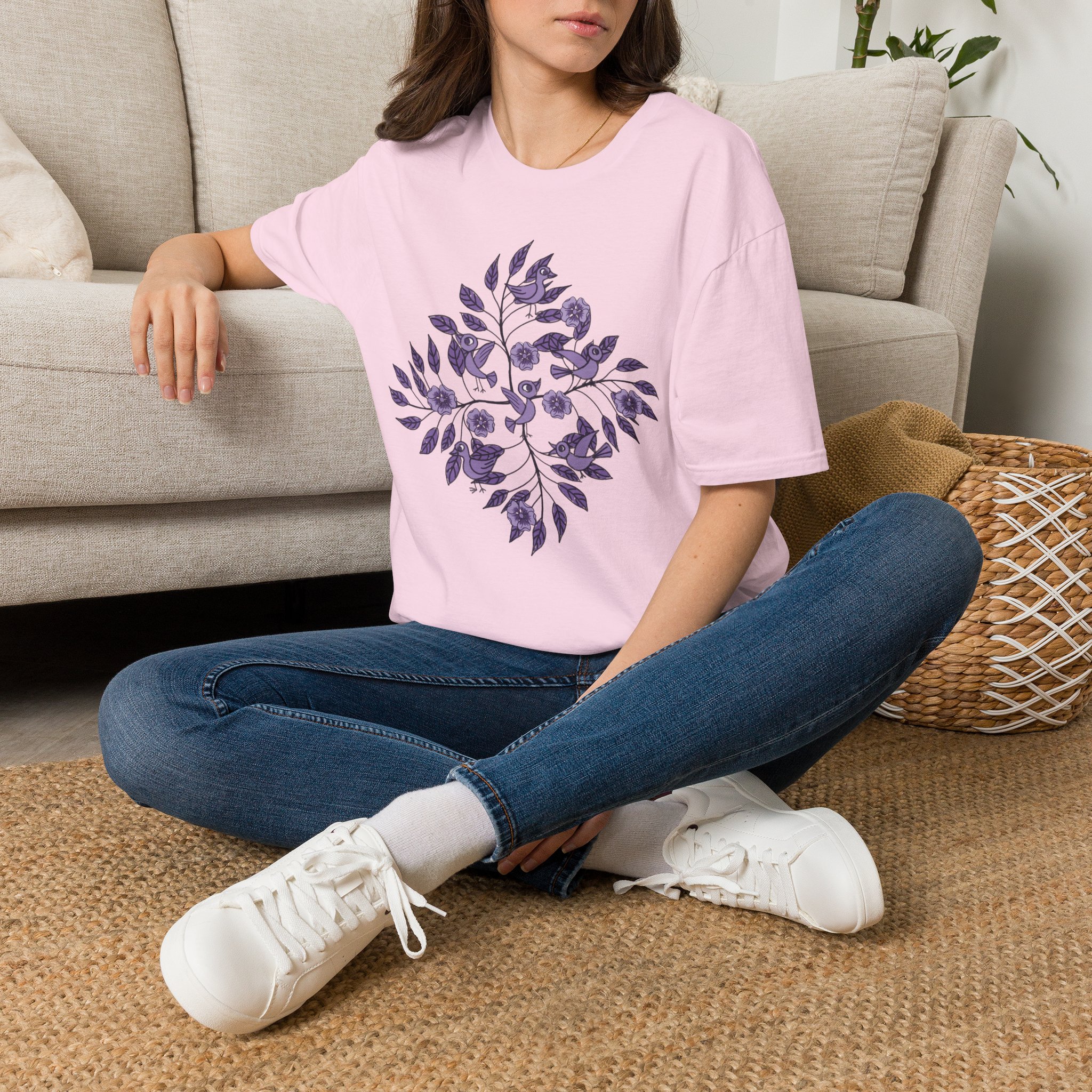 Floral Bird Tee — Purple Botanical Branch Graphic T-Shirt - Image 9