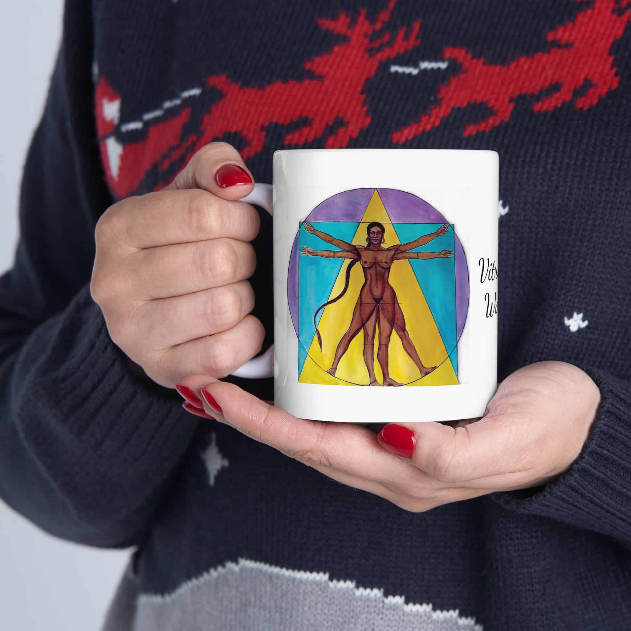 Vitruvian Woman Ceramic Mug — Artistic Feminine Geometry Coffee Cup (11oz, 15oz) - Image 4