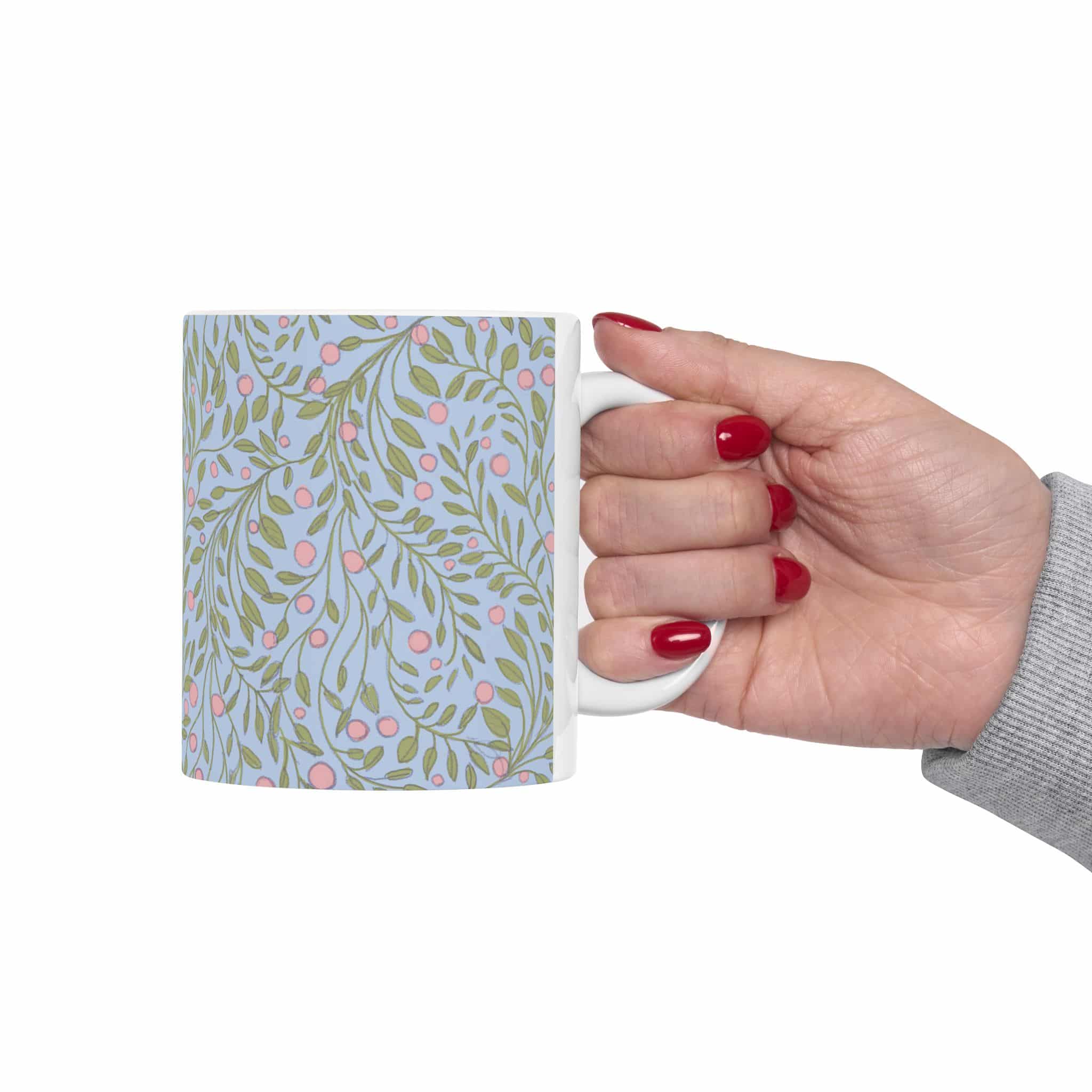 Floral Vine Ceramic Mug — Pastel Botanical Pattern (11oz & 15oz) - Image 3