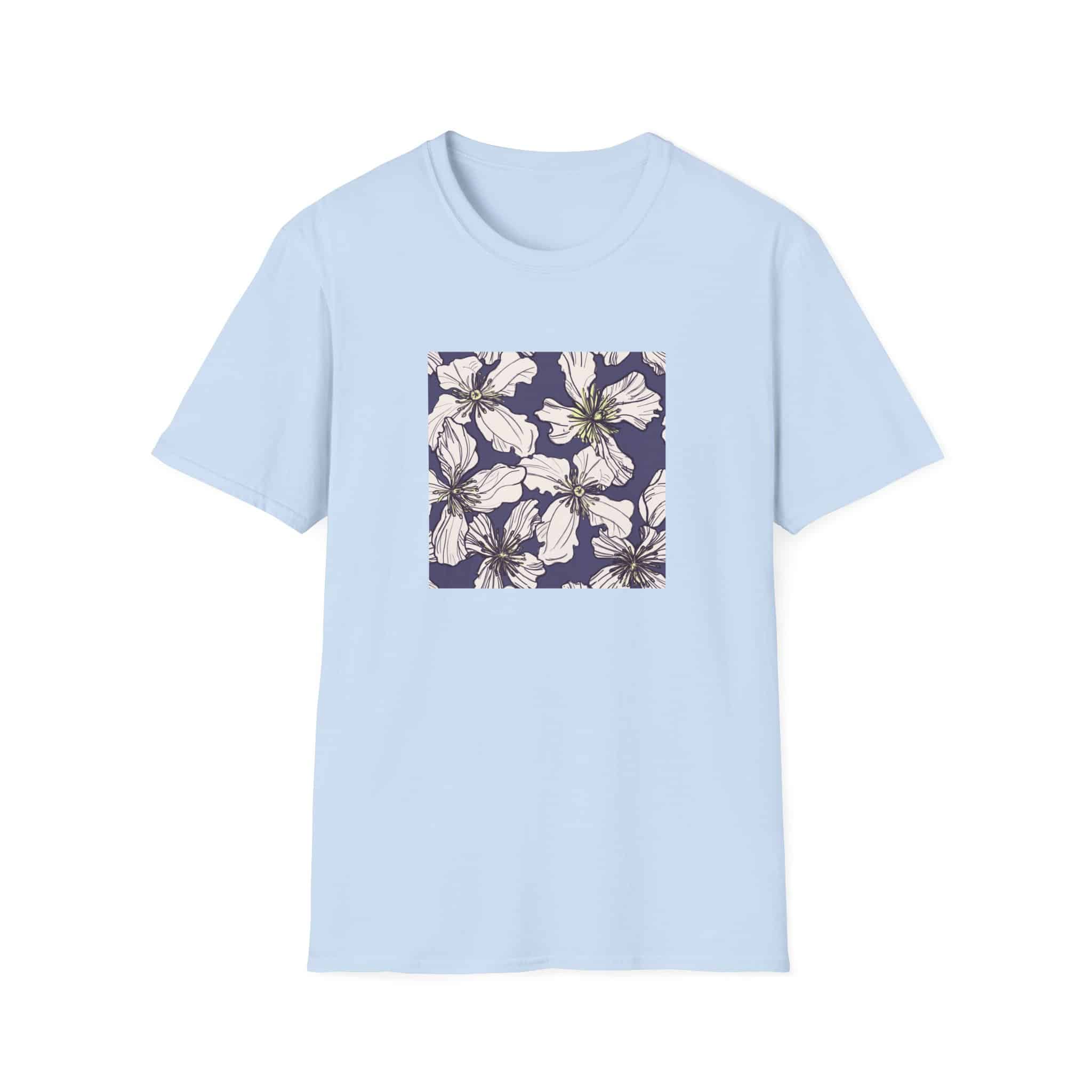 Floral Square Tee — White Clematis Print T-Shirt - Image 3