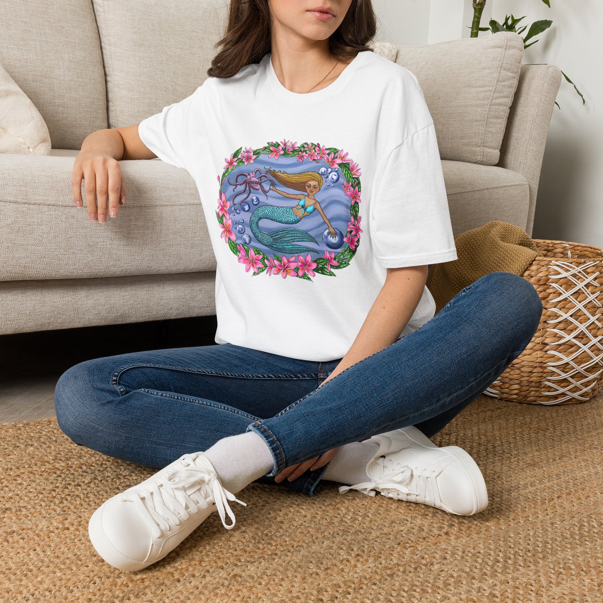 Mermaid With Octopus Beach Vibes T-Shirt — Tropical Floral Ocean Graphic - Image 8