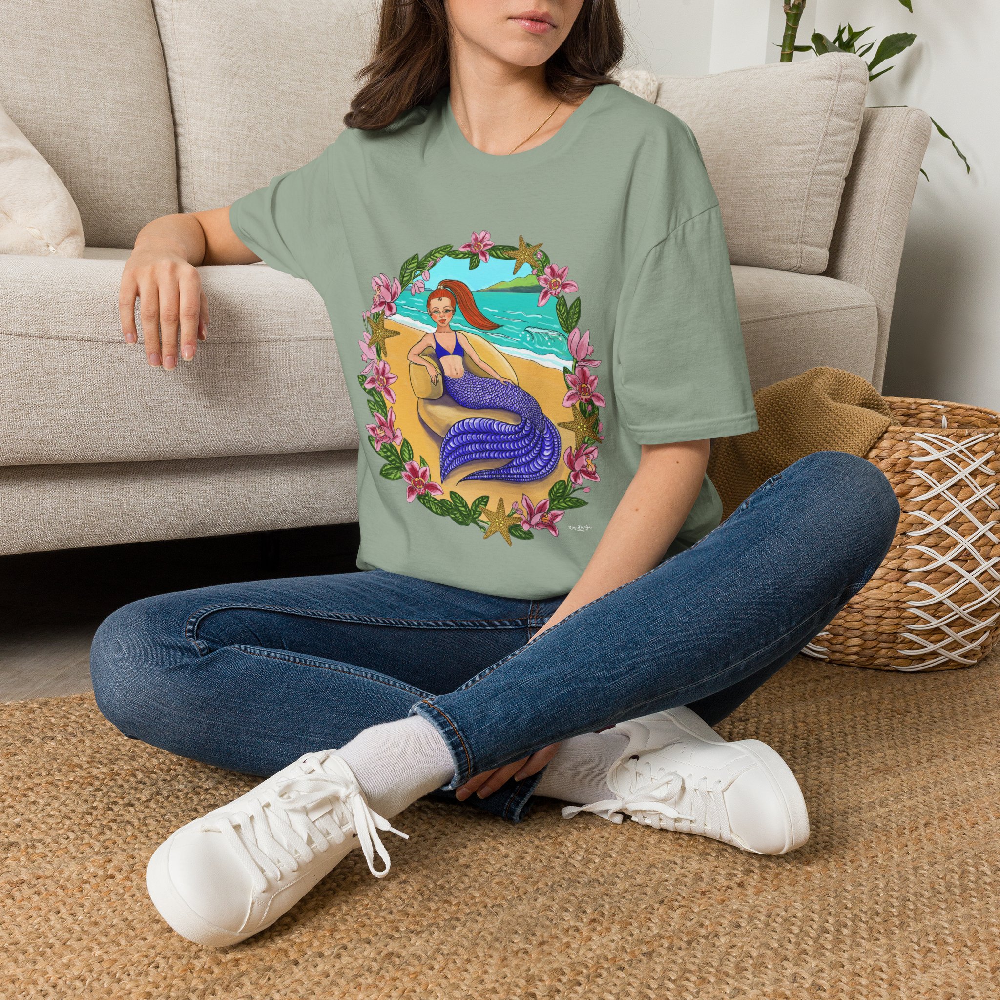 Red-Headed Mermaid Beach Vibes T-Shirt — Tropical Floral Ocean Graphic - Image 20