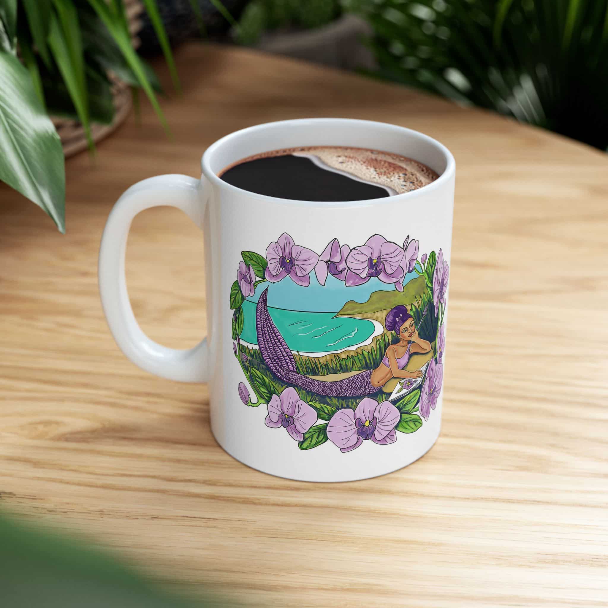 Mermaid Beach Floral Ceramic Mug —hand Illustrated 11oz/15oz Coffee Cup - Image 5