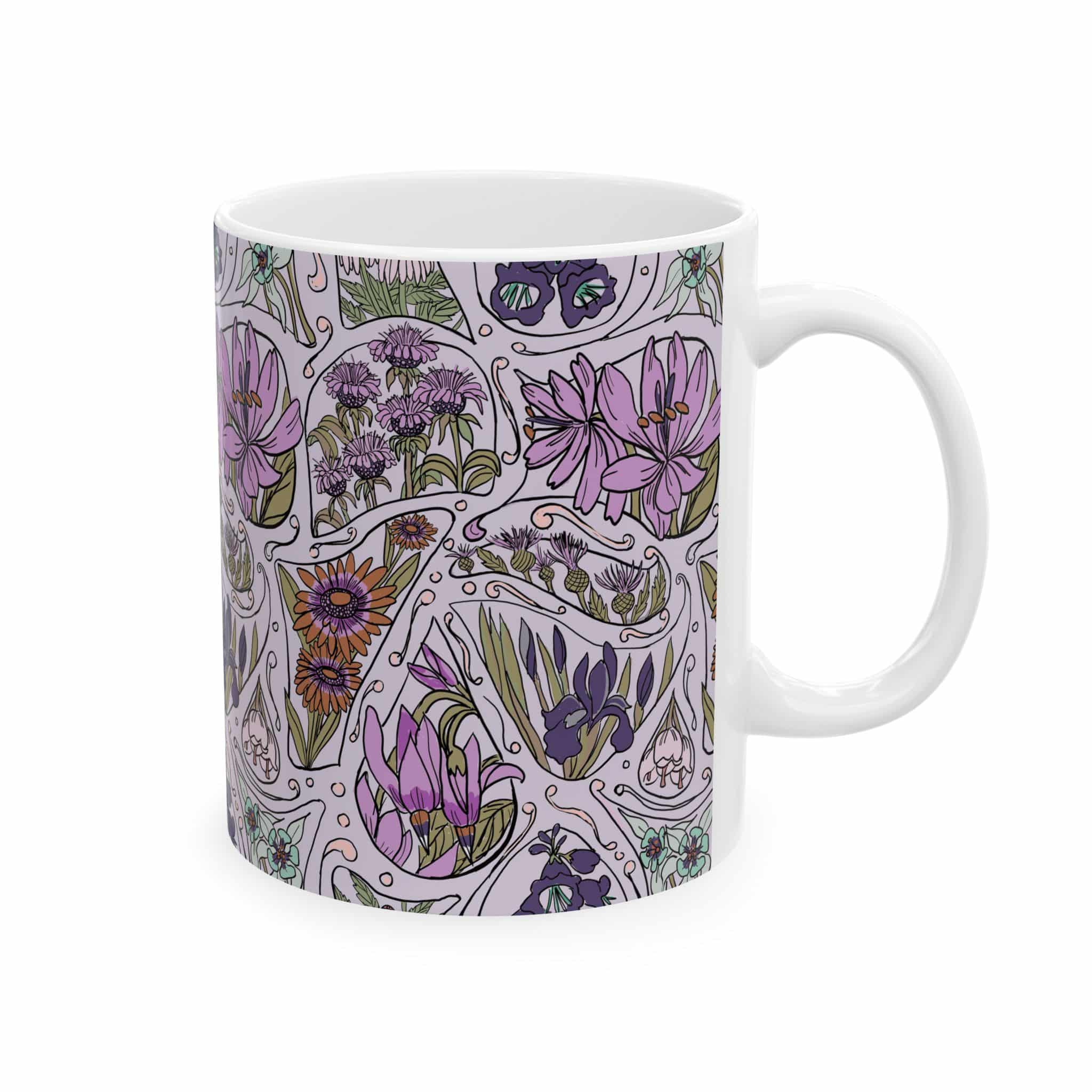 Floral Lavender Garden Ceramic Mug – Purple Wildflower Pattern (11oz & 15oz) - Image 2