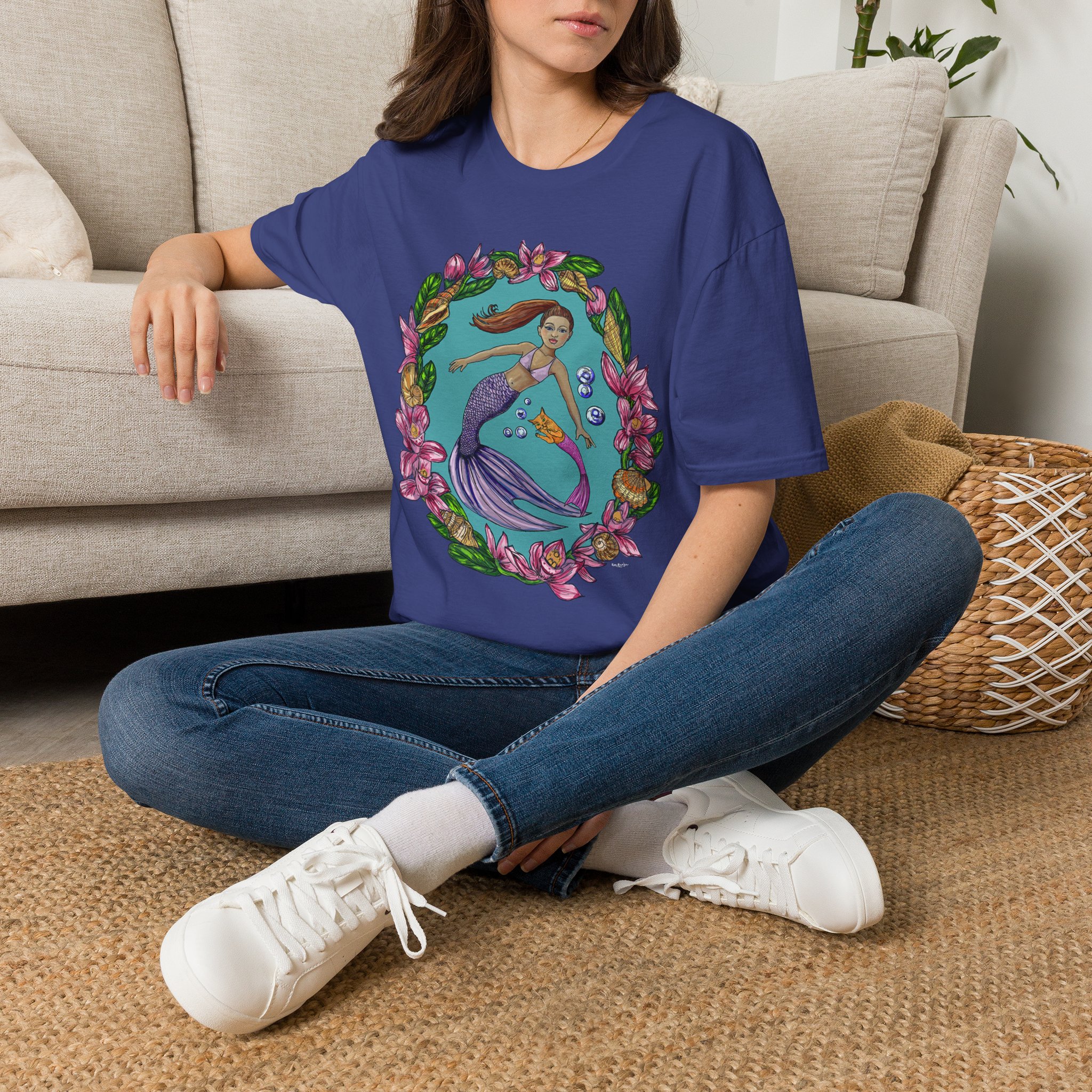 Mercat with Mermaid Beach Vibes T-Shirt — Tropical Floral Ocean Graphic - Image 35