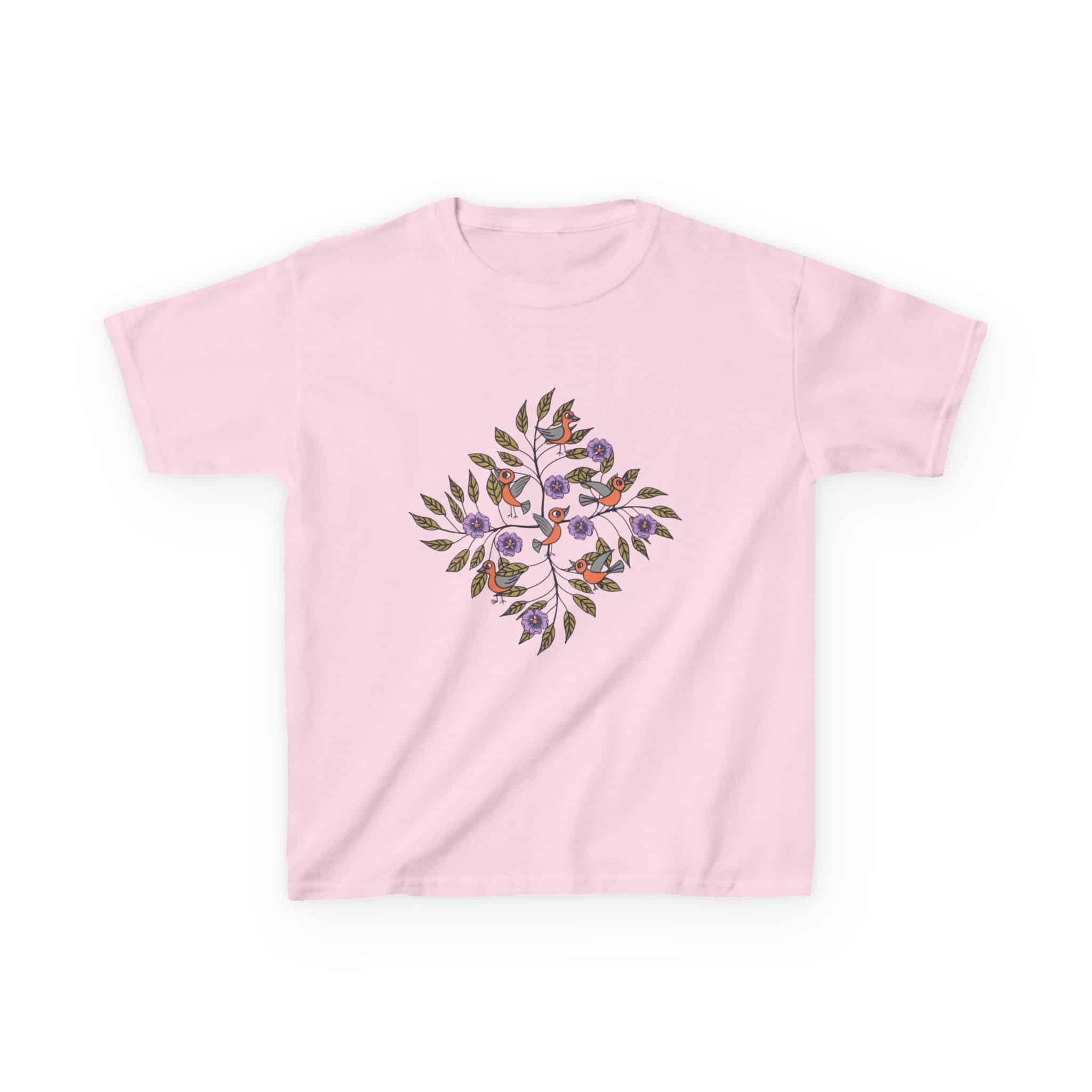 Kids T‑Shirt — Stick Figure Birds Floral Wreath Tee - Image 12