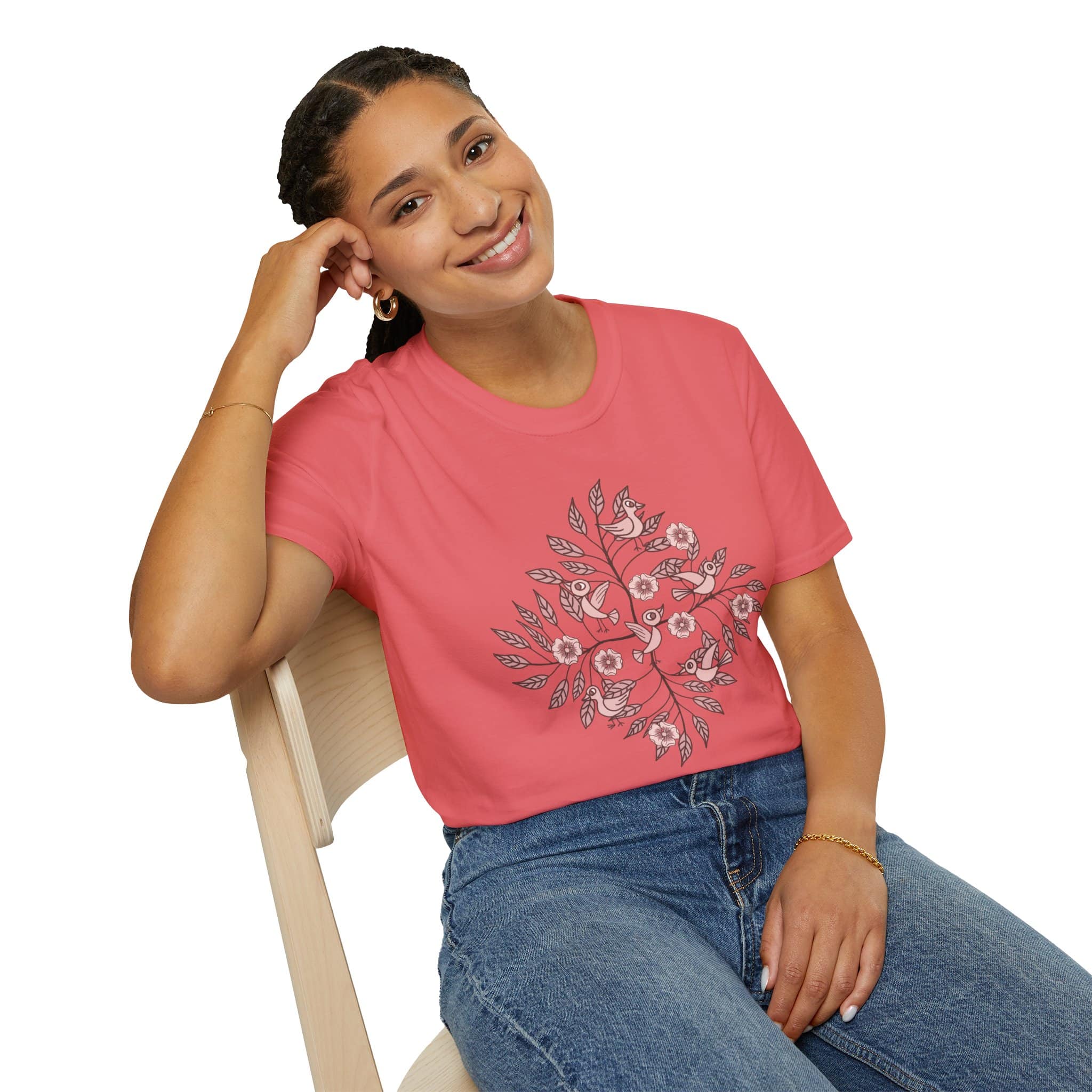 Floral Bird Branch T‑Shirt — Vintage Rose Botanical Graphic Tee - Image 15