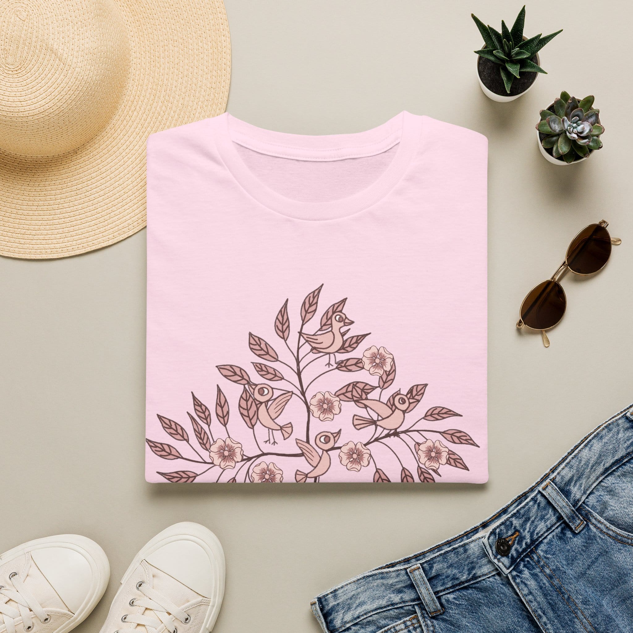 Floral Bird Branch T‑Shirt — Vintage Rose Botanical Graphic Tee - Image 4
