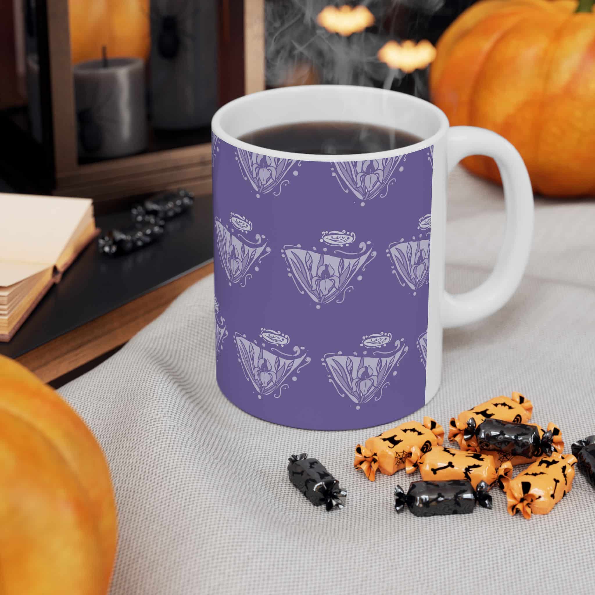 Purple Iris Pattern Ceramic Mug –Art Nouveau Design (11oz, 15oz) - Image 4