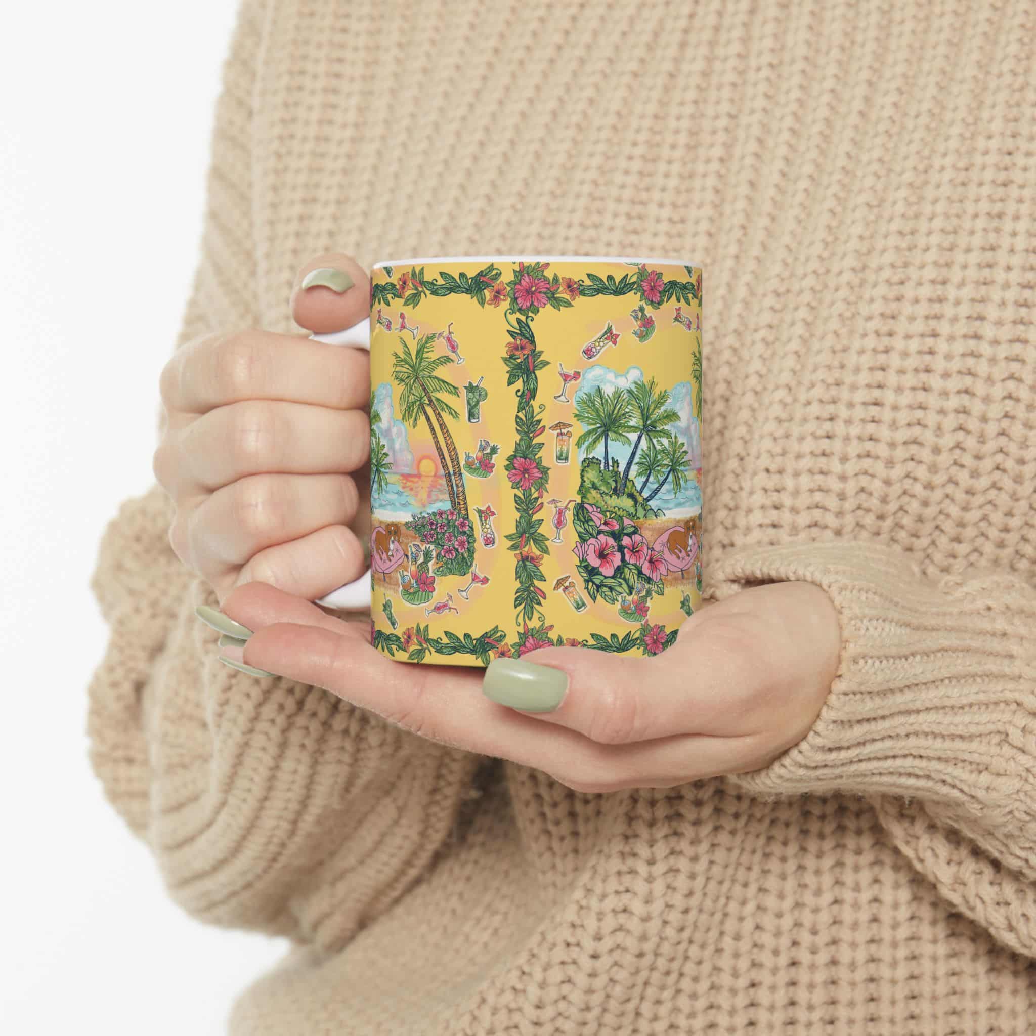 Dachshund Tropical Sunset Ceramic Mug – Hawaiian Beach Scene with Palm Trees & Hibiscus (11oz/15oz) - Image 5