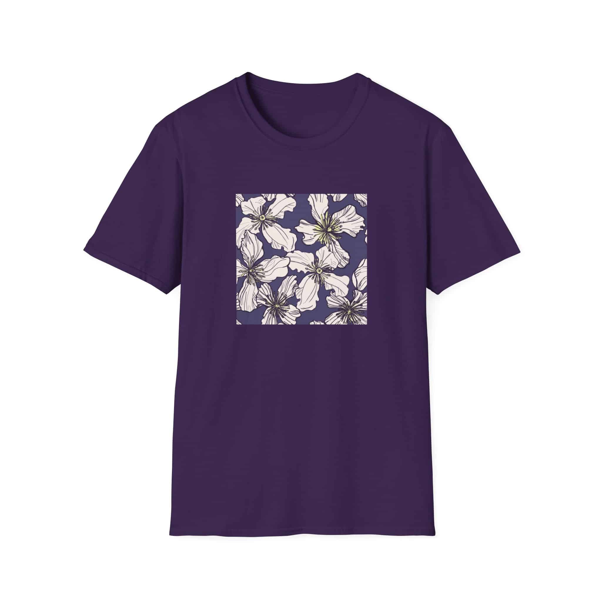 Floral Square Tee — White Clematis Print T-Shirt - Image 30