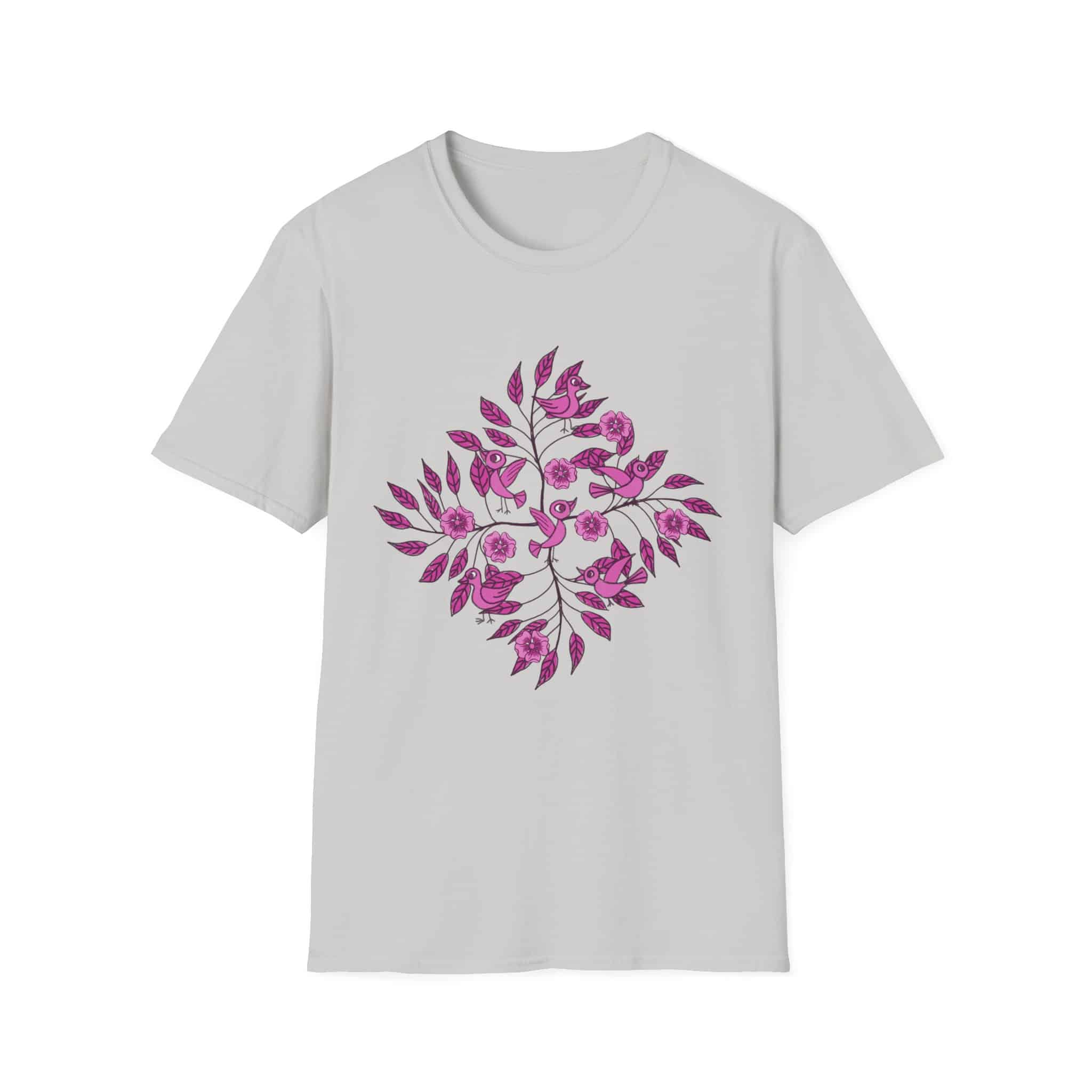 Floral Bird Branch T-Shirt —Pink Blossoms Graphic Tee - Image 19