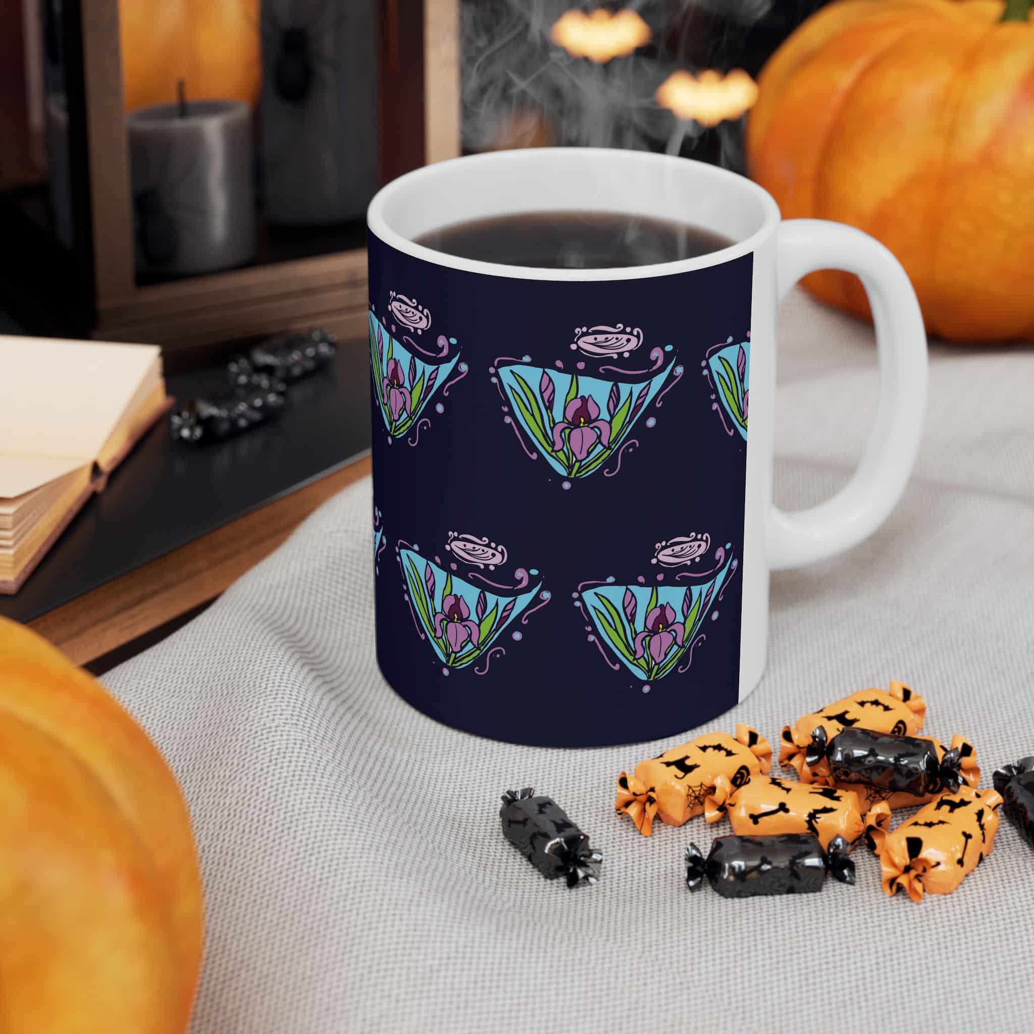 Floral Art Nouveau-Inspired Ceramic Mug – Iris Flower Design (11oz & 15oz) - Image 4