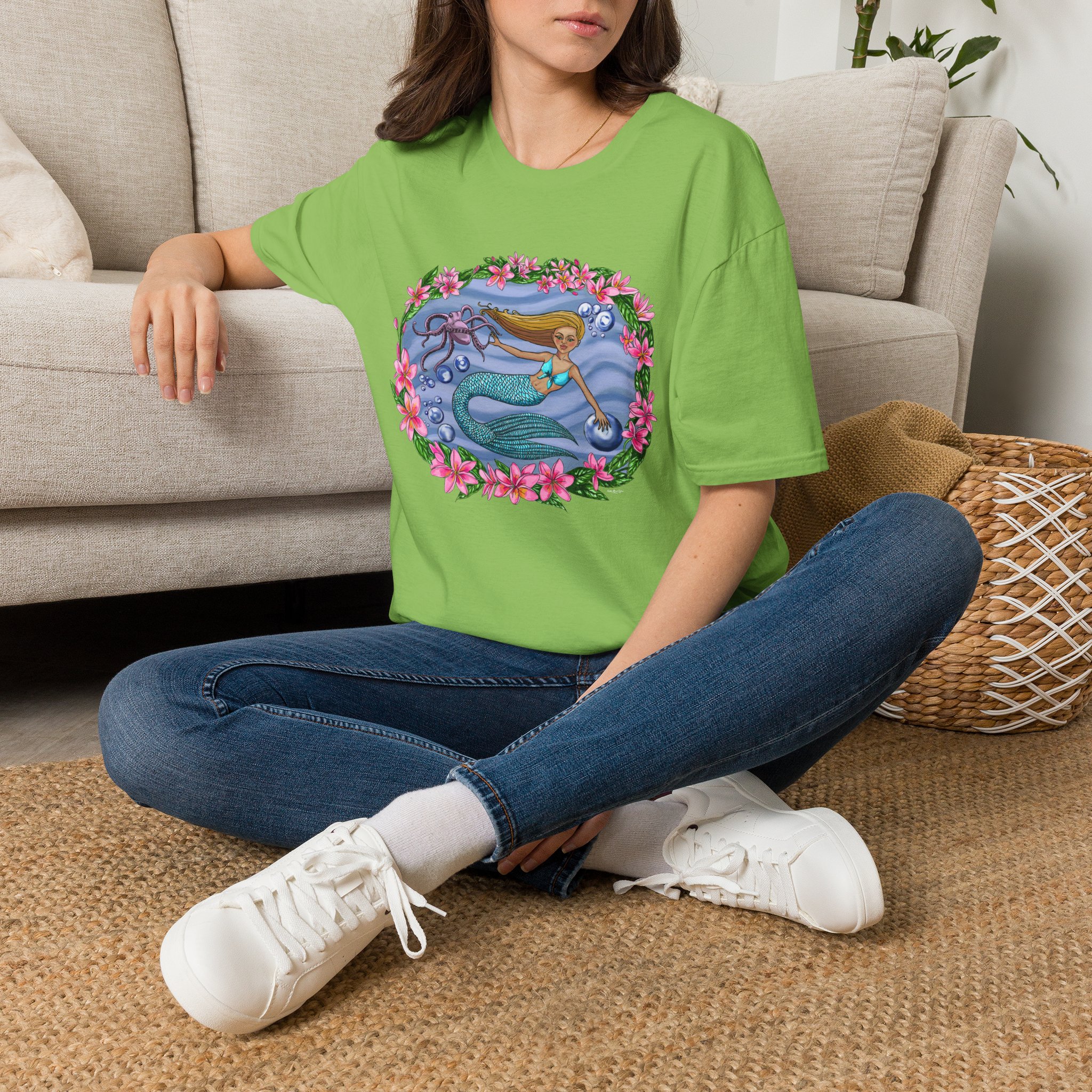 Mermaid With Octopus Beach Vibes T-Shirt — Tropical Floral Ocean Graphic - Image 14
