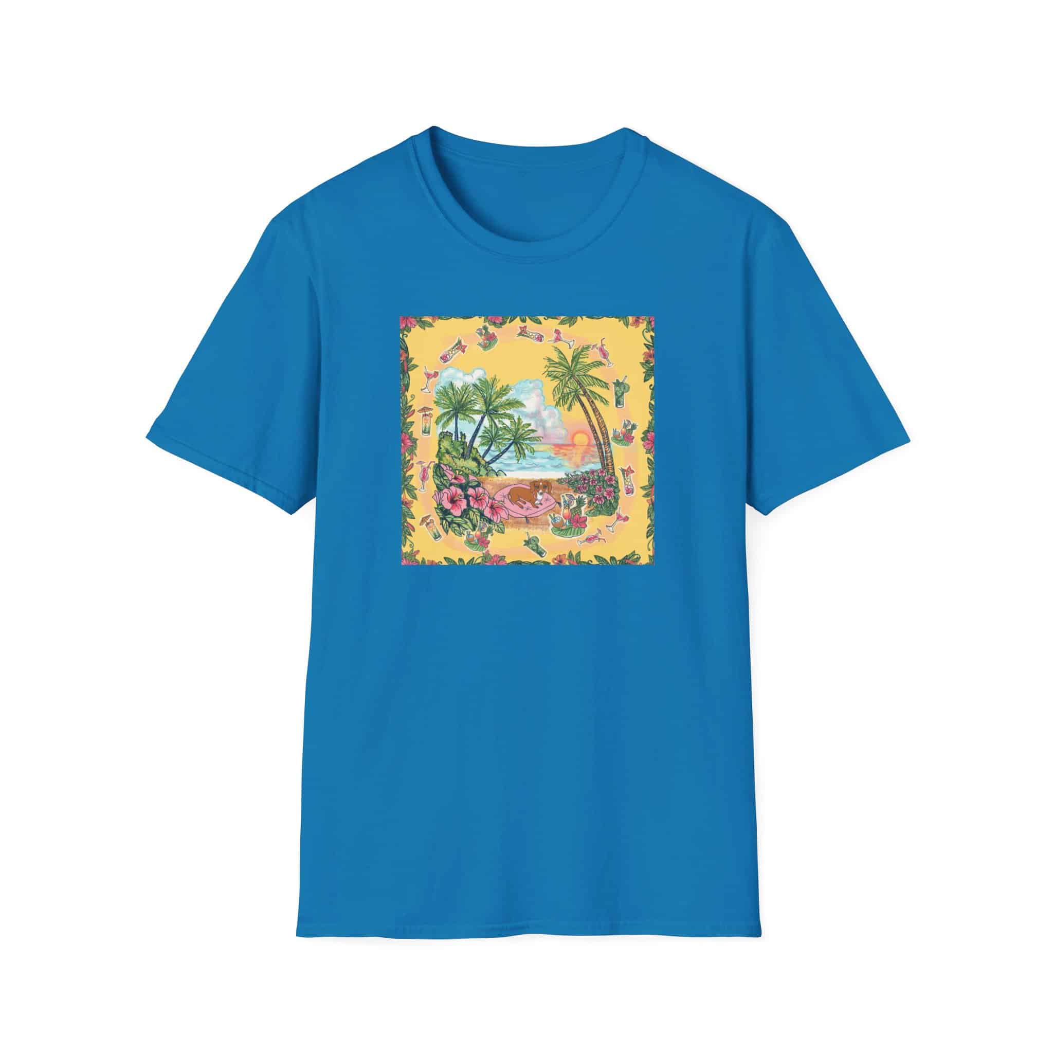 Girl Dachshund on a Tropical Sunset Beach T-Shirt — Vintage Beach Floral Graphic - Image 43