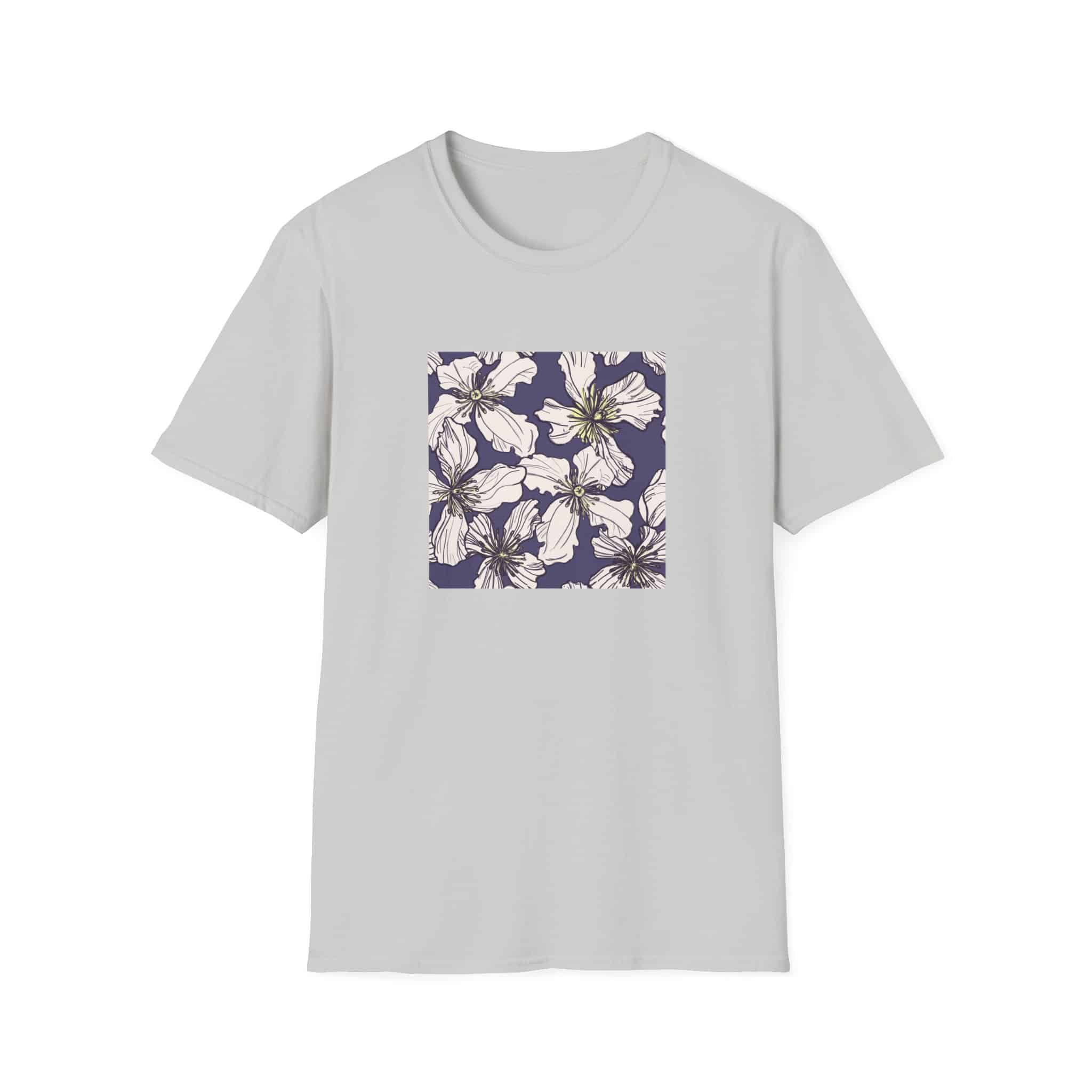 Floral Square Tee — White Clematis Print T-Shirt - Image 24