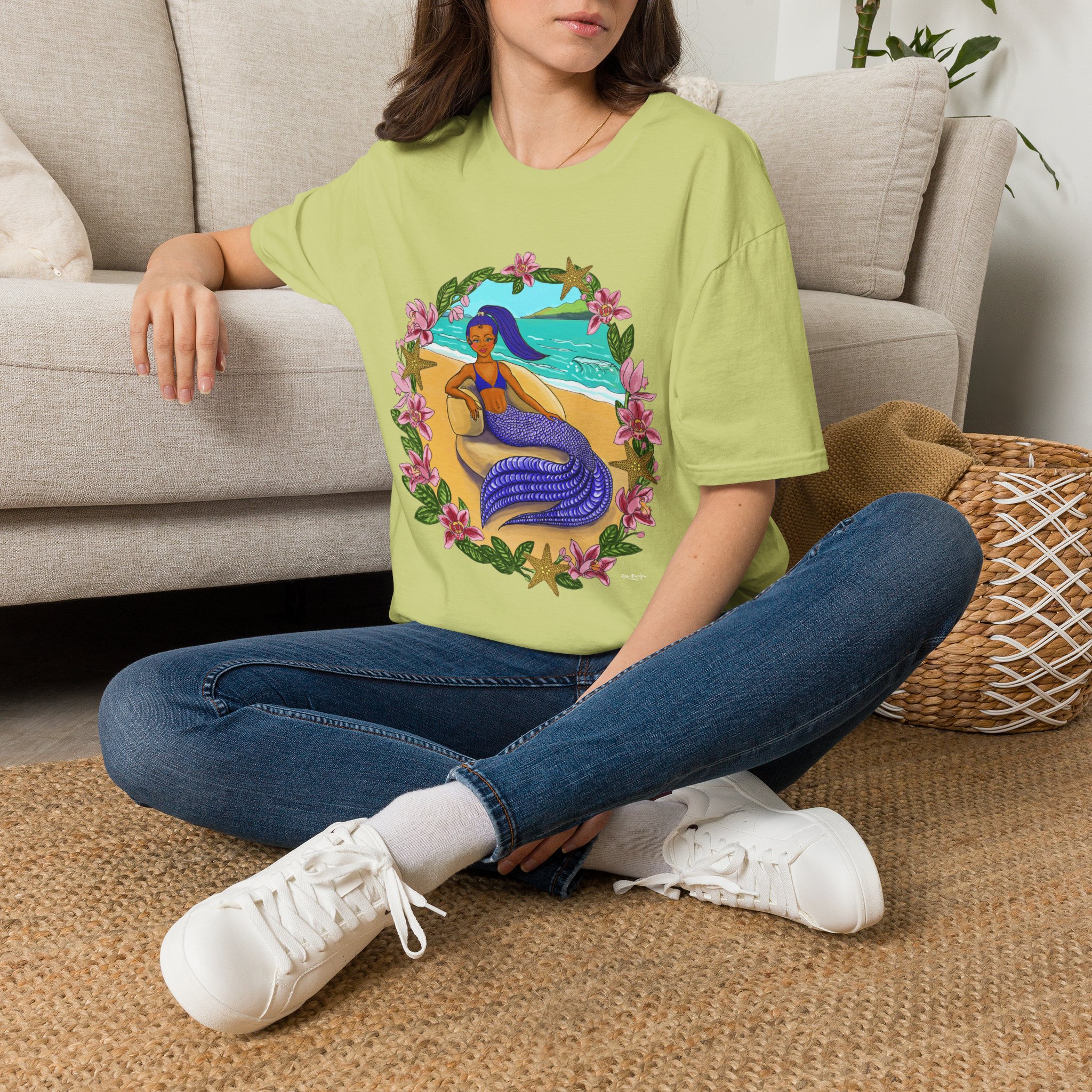 Blue-Haired Mermaid2 Beach Vibes T-Shirt — Tropical Floral Ocean Graphic - Image 20