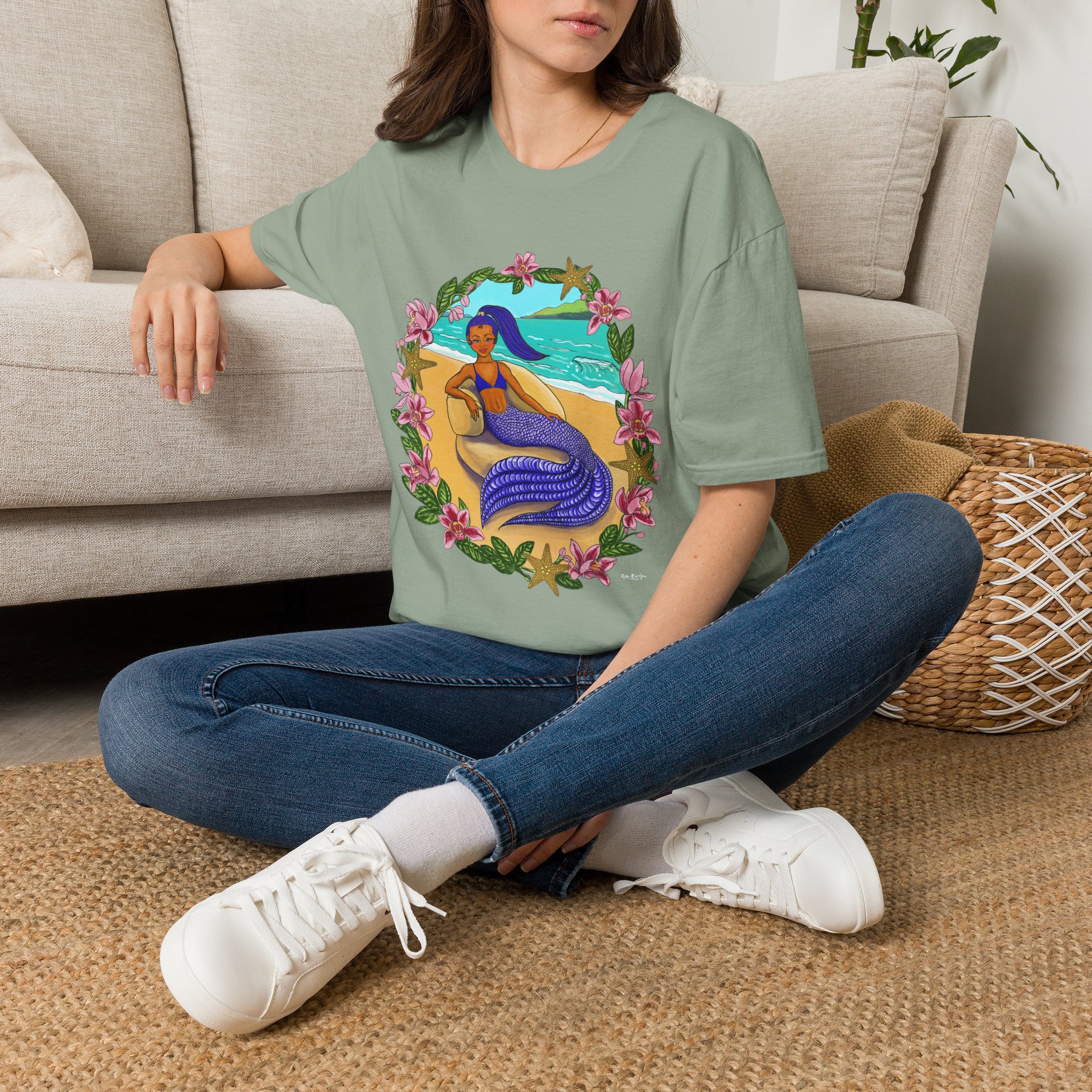 Blue-Haired Mermaid2 Beach Vibes T-Shirt — Tropical Floral Ocean Graphic - Image 23