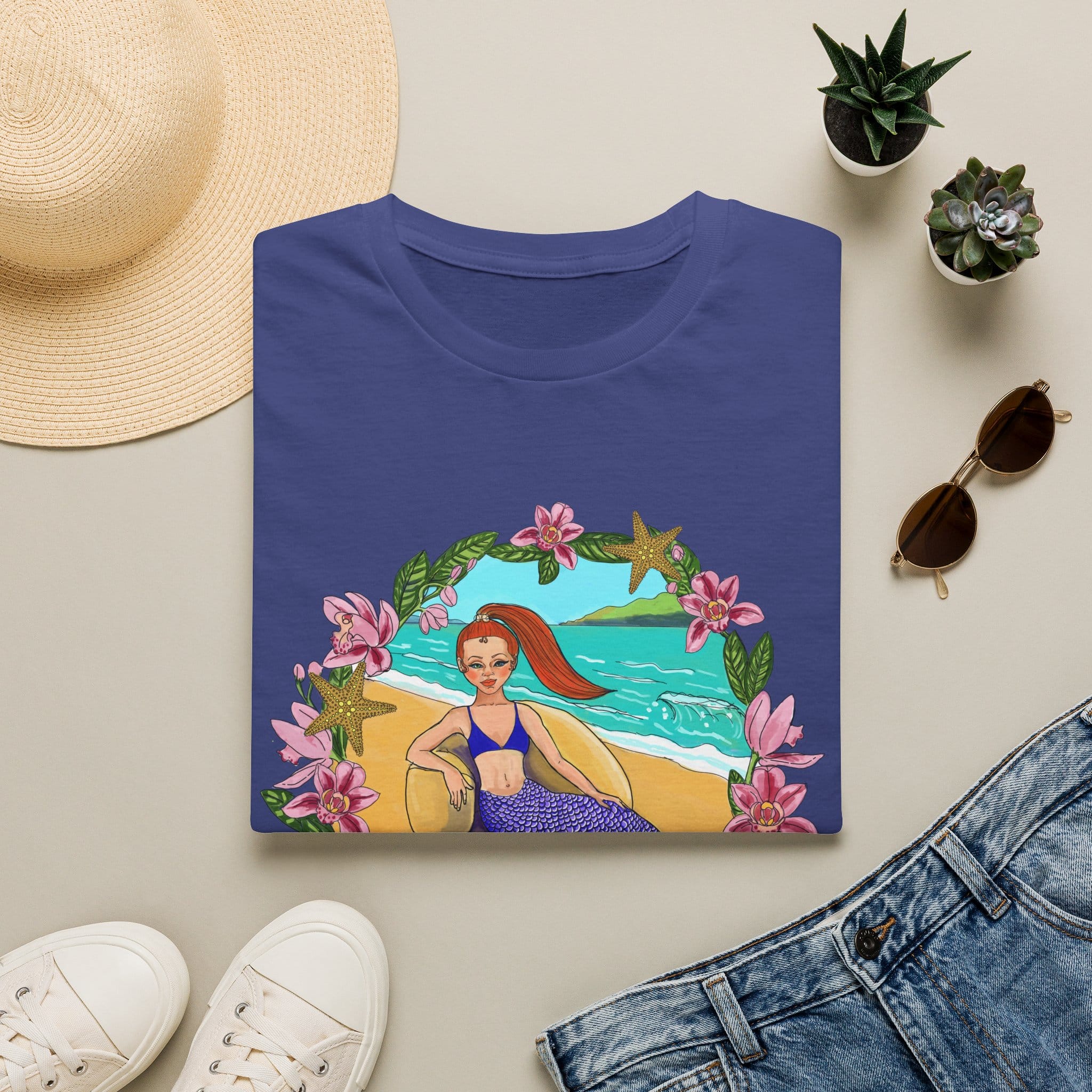 Red-Headed Mermaid Beach Vibes T-Shirt — Tropical Floral Ocean Graphic - Image 4