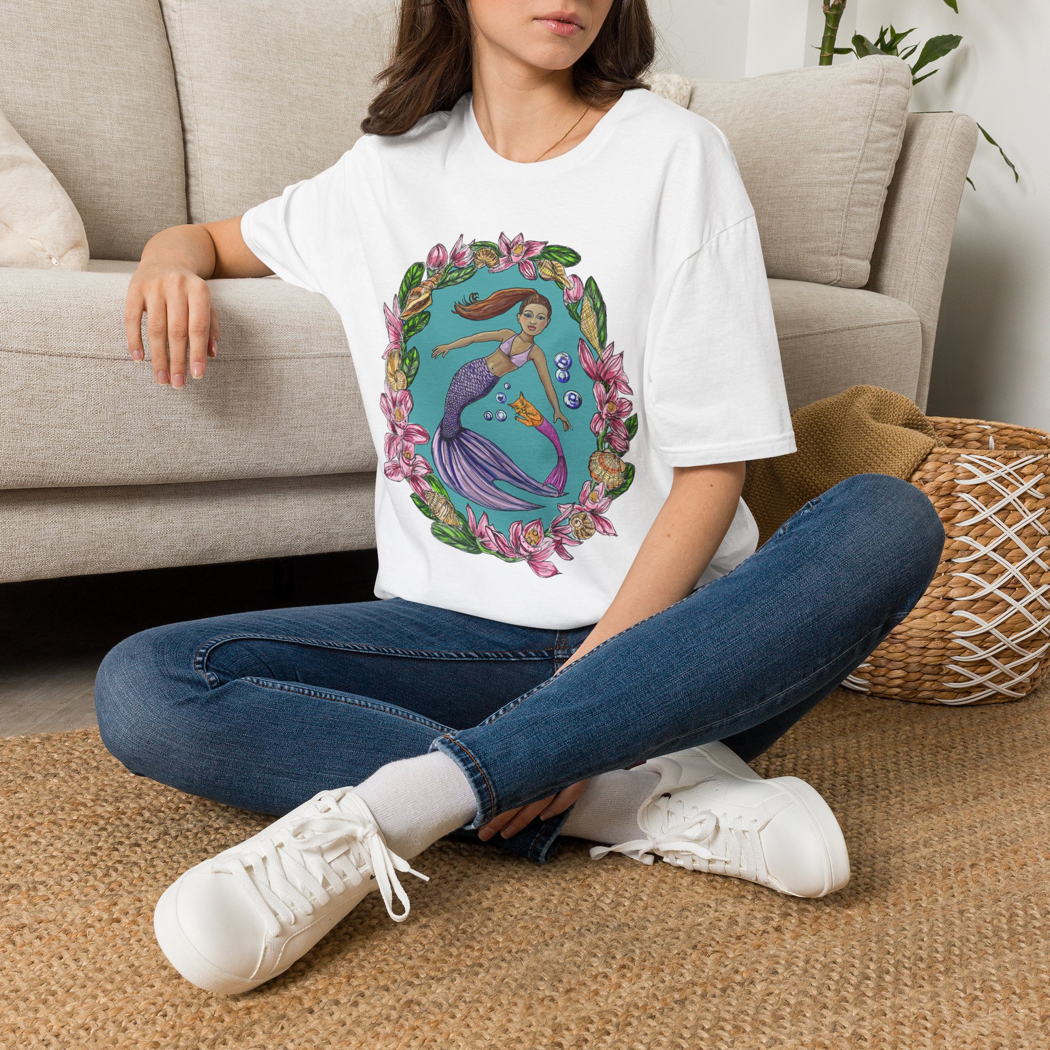 Mercat with Mermaid Beach Vibes T-Shirt — Tropical Floral Ocean Graphic - Image 8