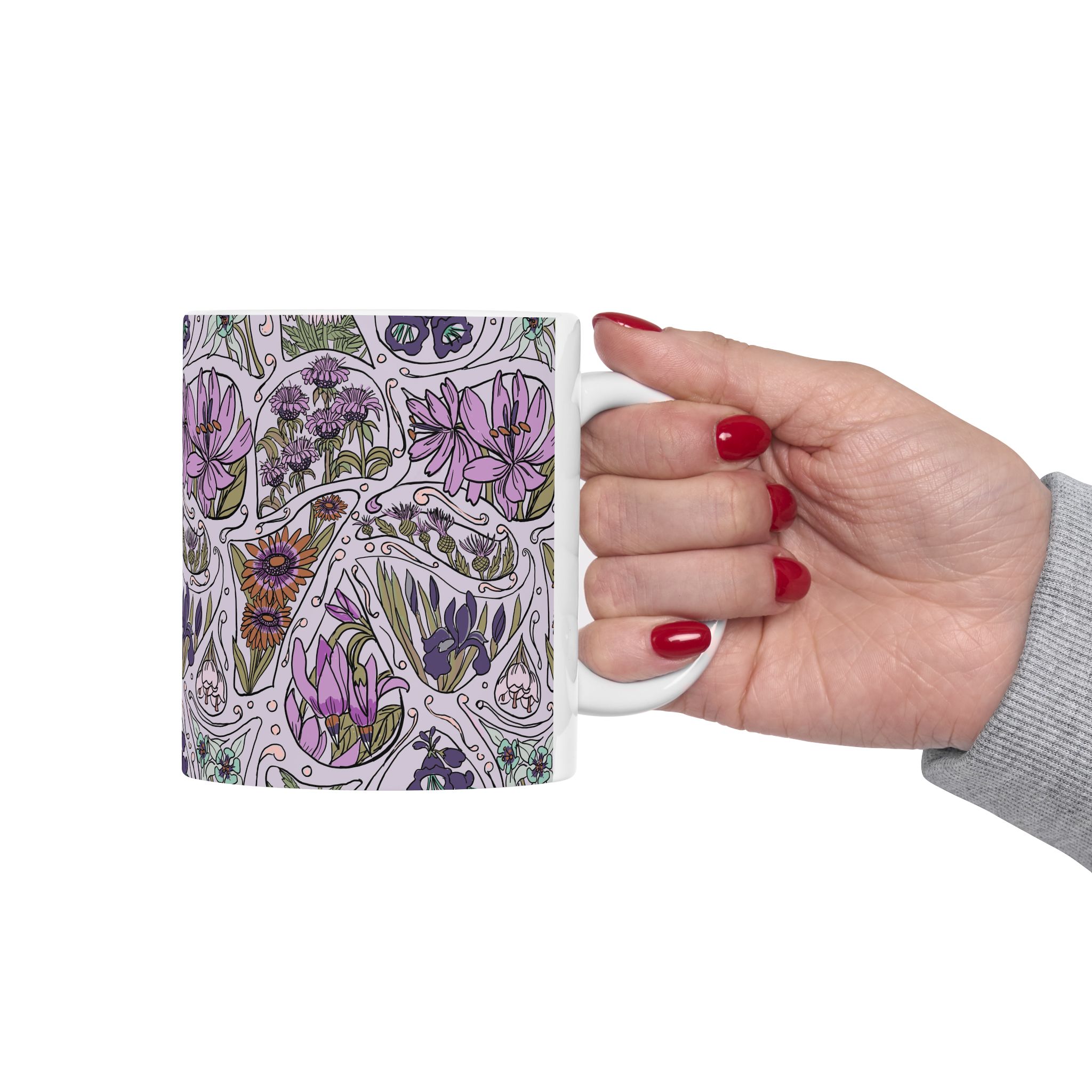 Floral Lavender Garden Ceramic Mug – Purple Wildflower Pattern (11oz & 15oz) - Image 3