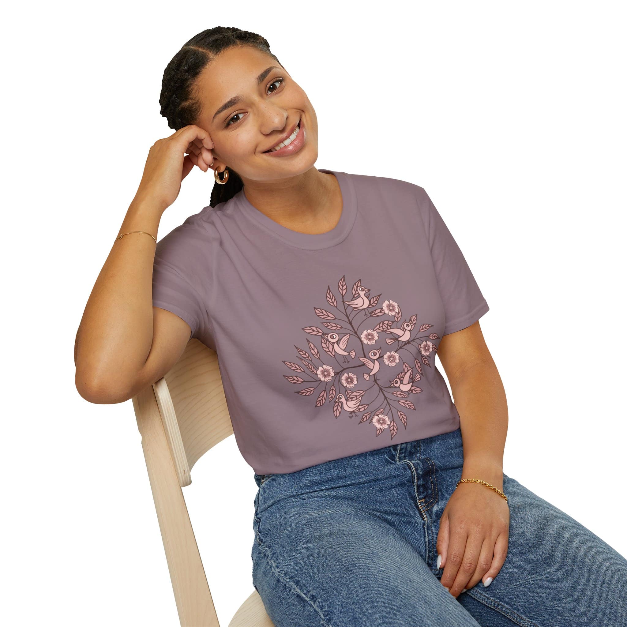 Floral Bird Branch T‑Shirt — Vintage Rose Botanical Graphic Tee - Image 23