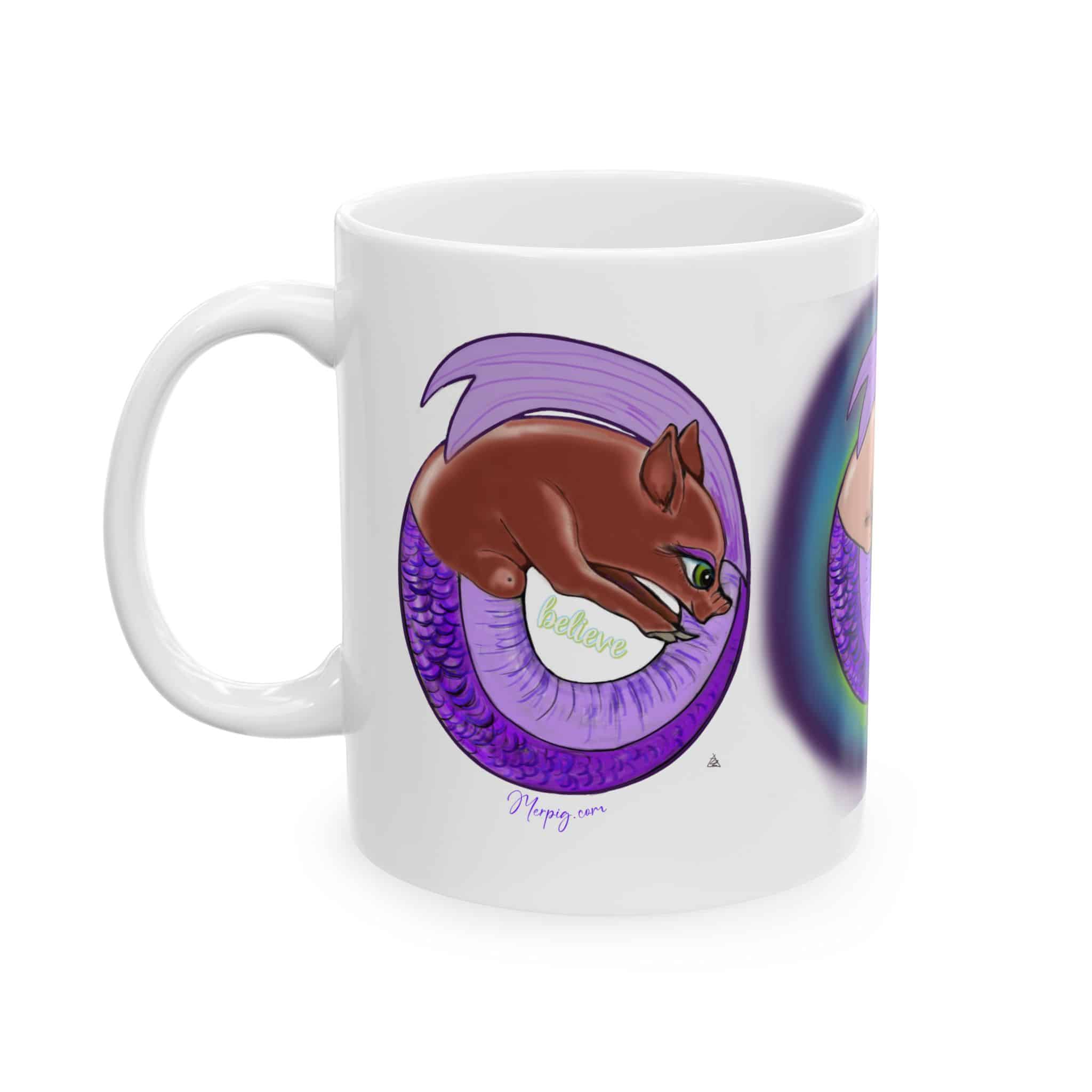 MerPiglet Ceramic Mug — Hand Drawn Art Coffee Cup (11oz & 15oz)