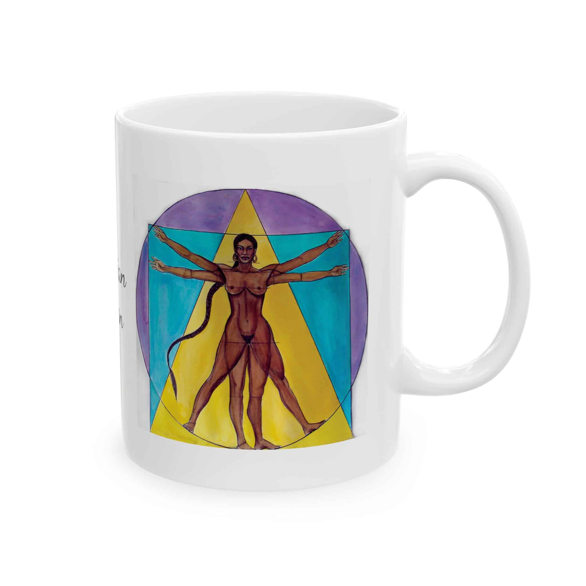 Vitruvian Woman Ceramic Mug — Artistic Feminine Geometry Coffee Cup (11oz, 15oz) - Image 3