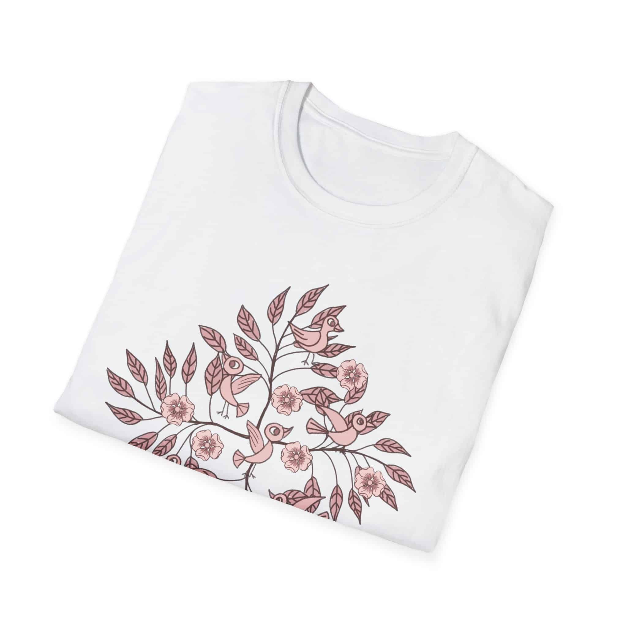 Floral Bird Branch T‑Shirt — Vintage Rose Botanical Graphic Tee - Image 6