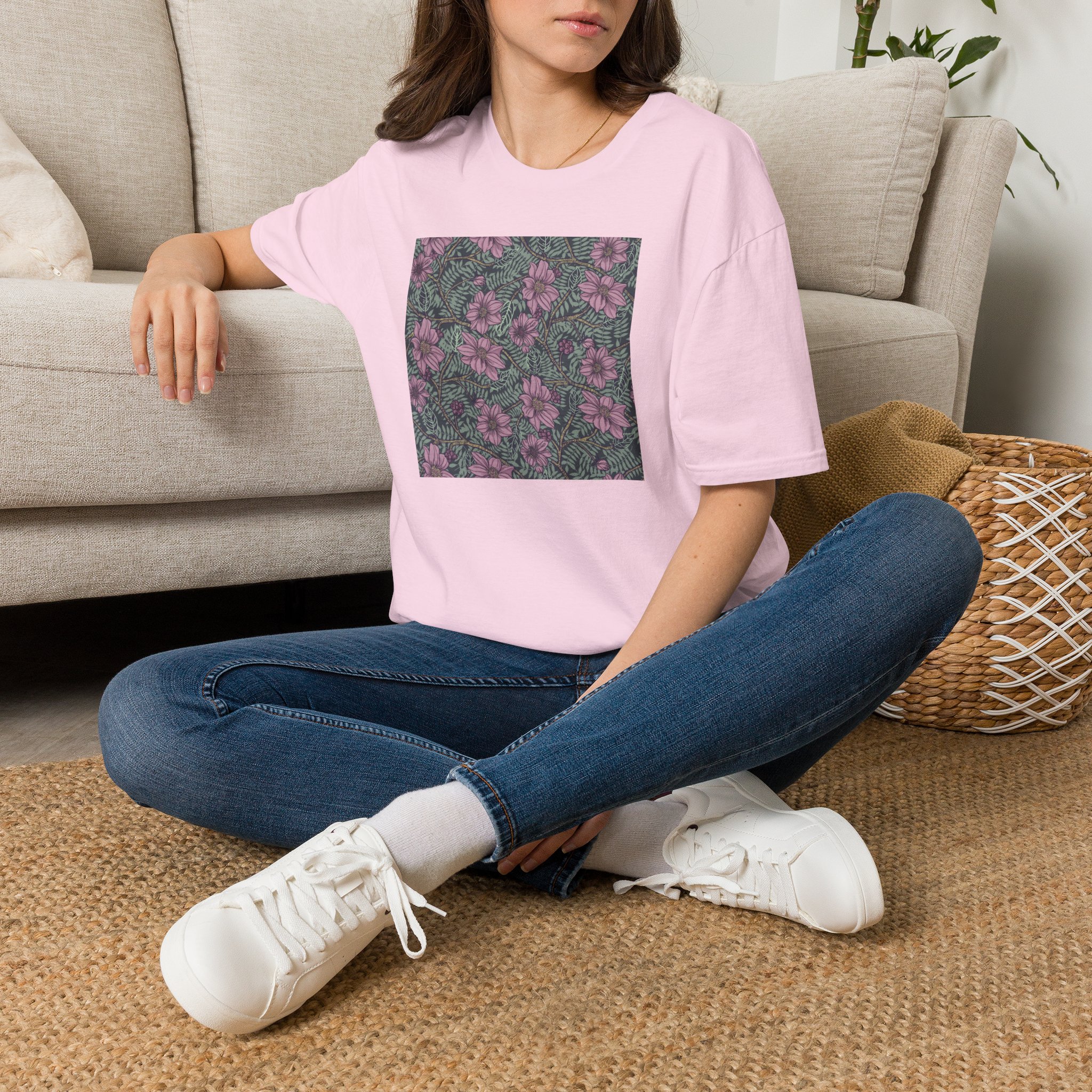 Floral Hibiscus Pattern T-Shirt — Vintage Tropical Flower Tee - Image 2
