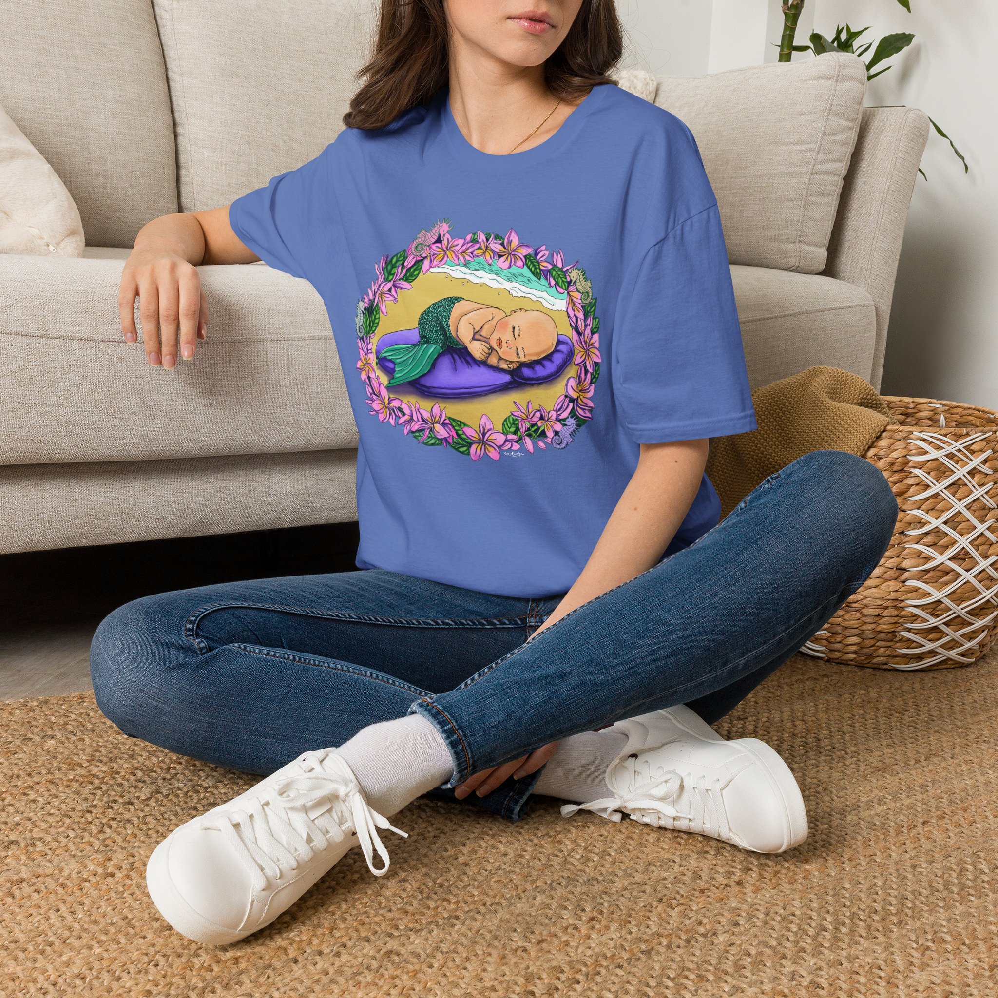 Mer-Toddler Napping on the Beach T-Shirt — Tropical Floral Ocean Graphic - Image 15
