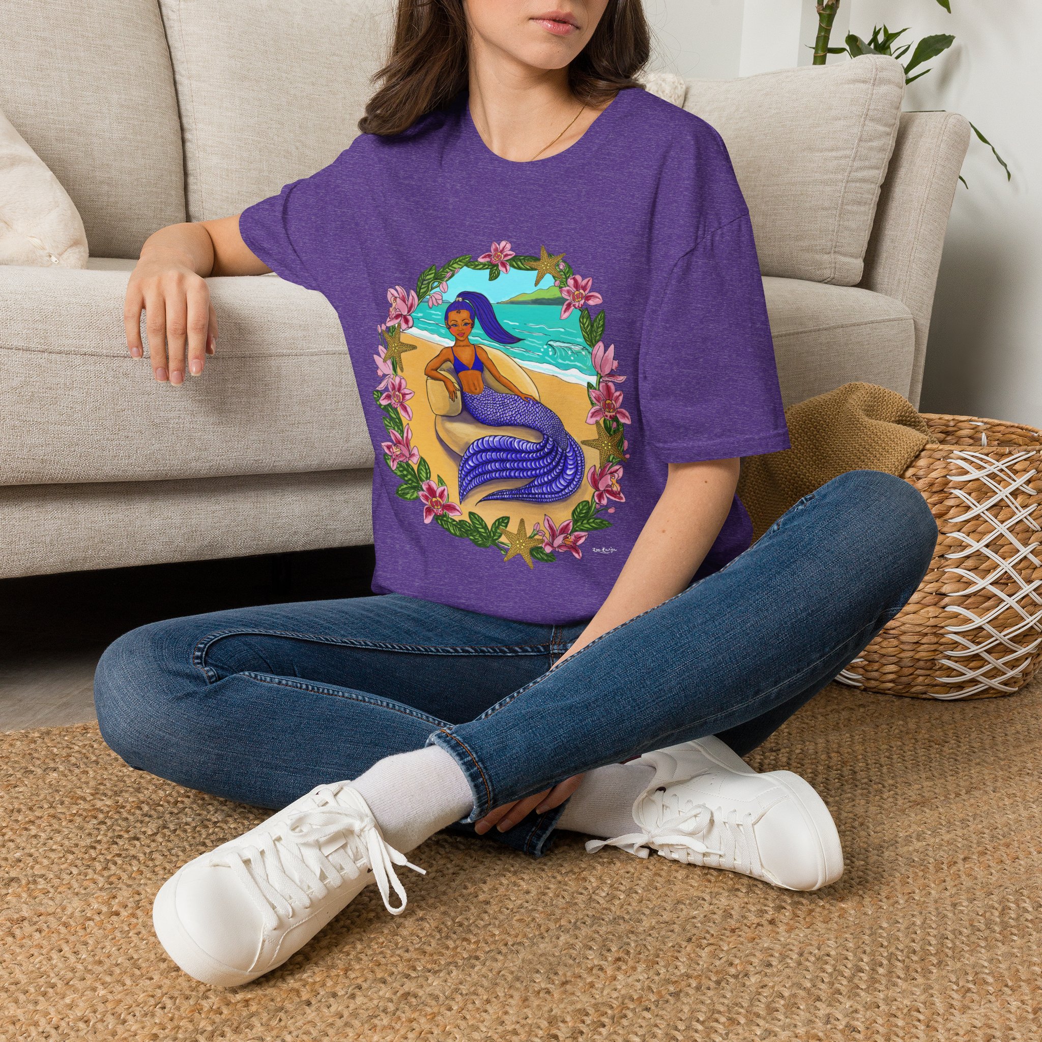 Blue-Haired Mermaid2 Beach Vibes T-Shirt — Tropical Floral Ocean Graphic - Image 26
