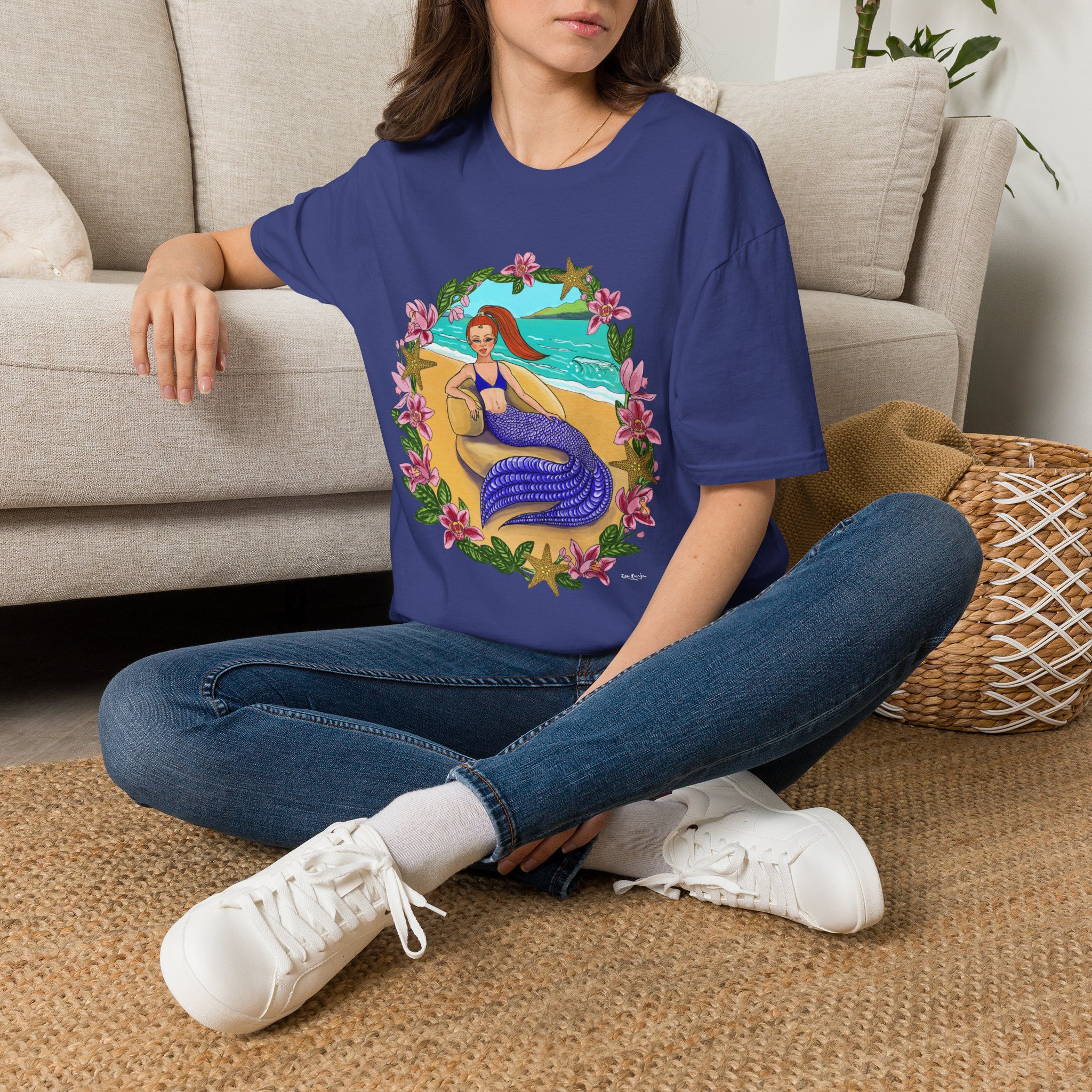 Red-Headed Mermaid Beach Vibes T-Shirt — Tropical Floral Ocean Graphic - Image 5