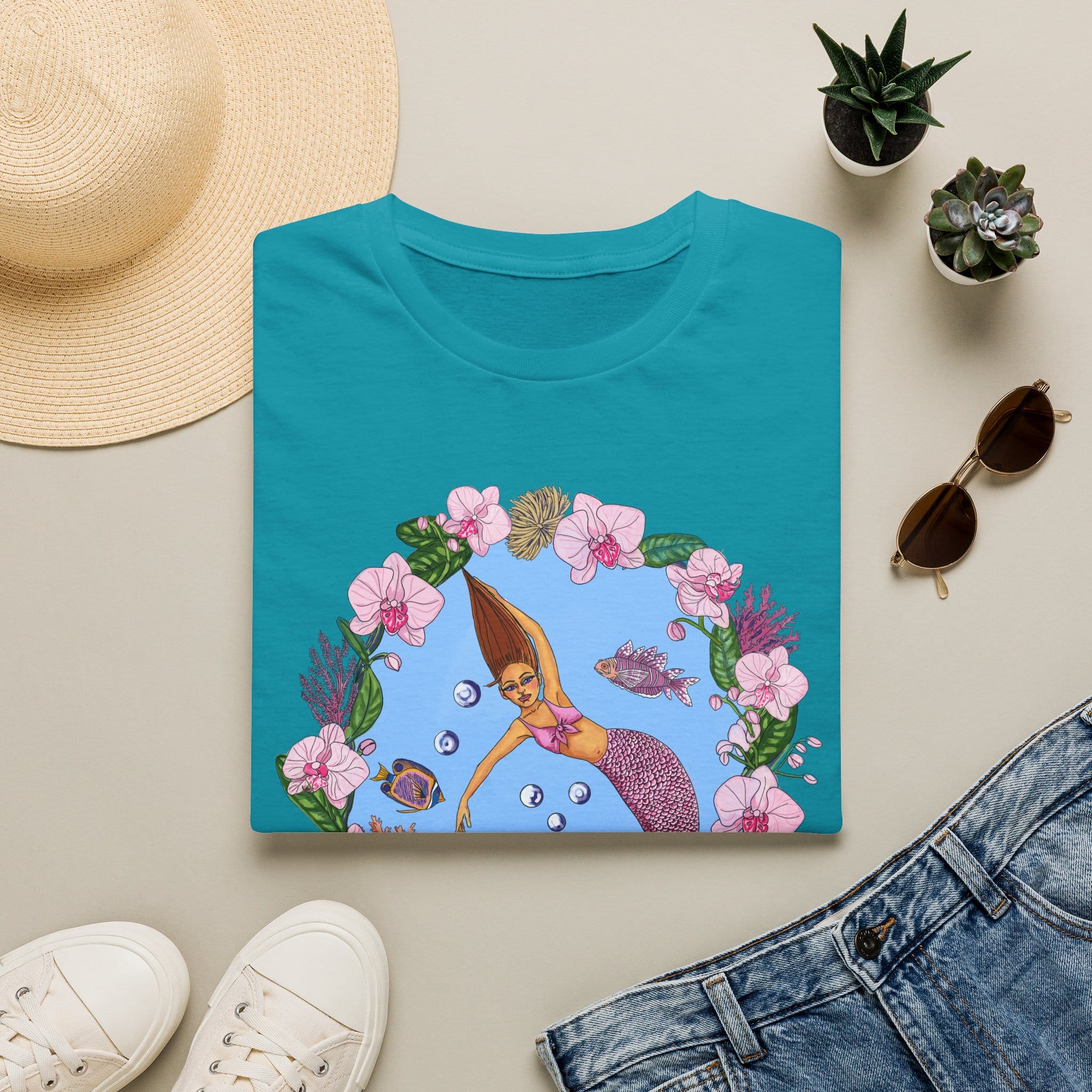 Mermaid Beach Vibes T-Shirt — Tropical Floral Ocean Graphic - Image 49