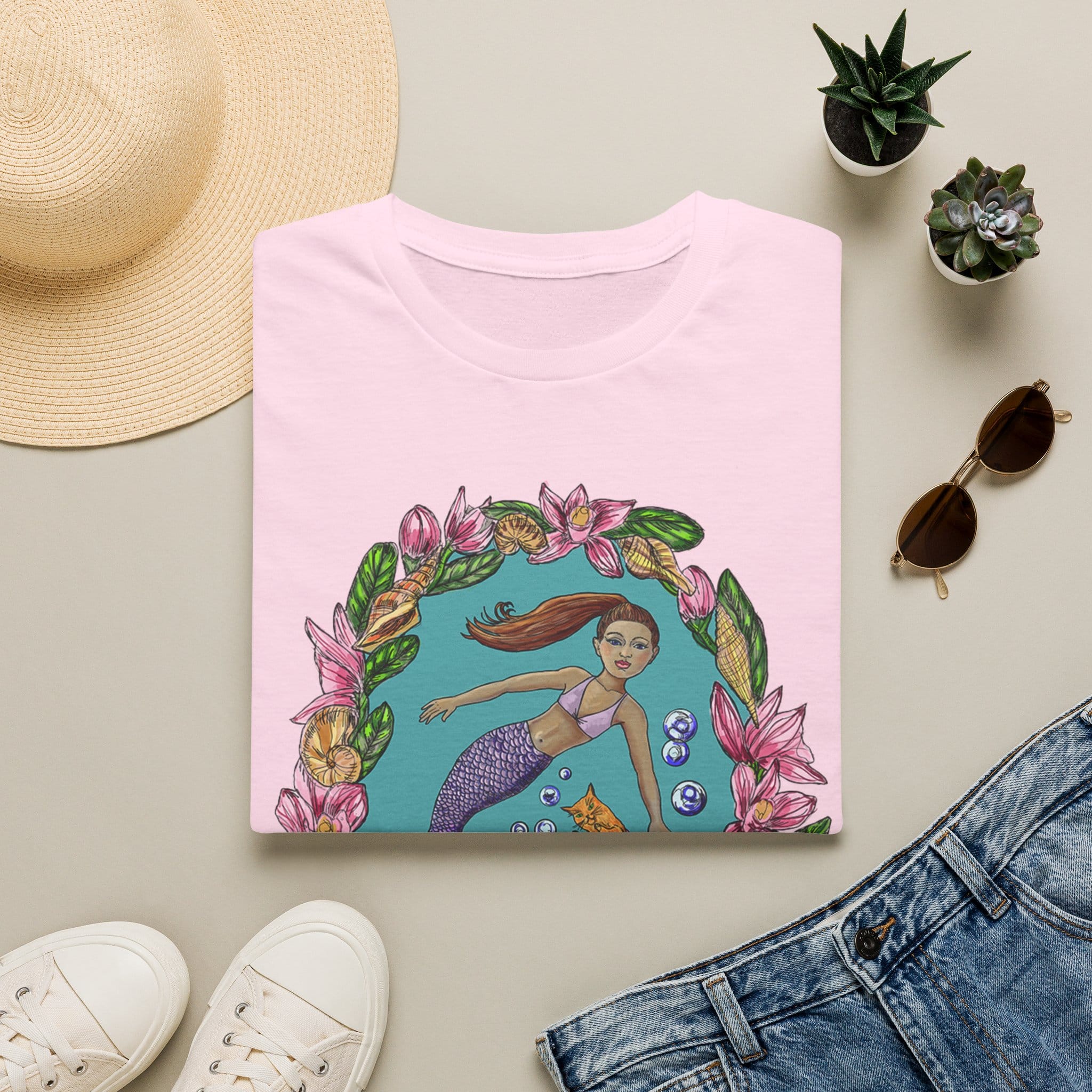 Mercat with Mermaid Beach Vibes T-Shirt — Tropical Floral Ocean Graphic
