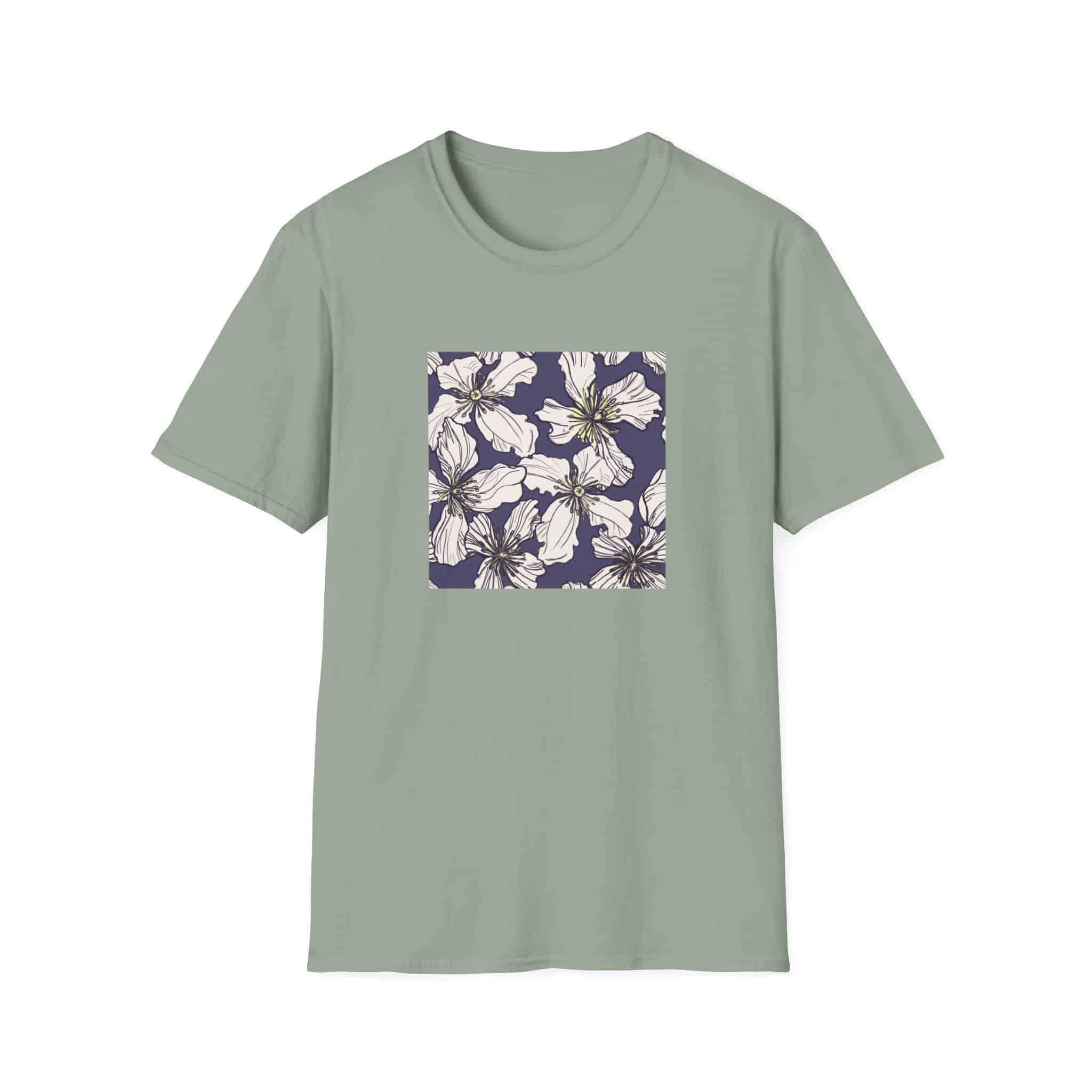 Floral Square Tee — White Clematis Print T-Shirt - Image 15