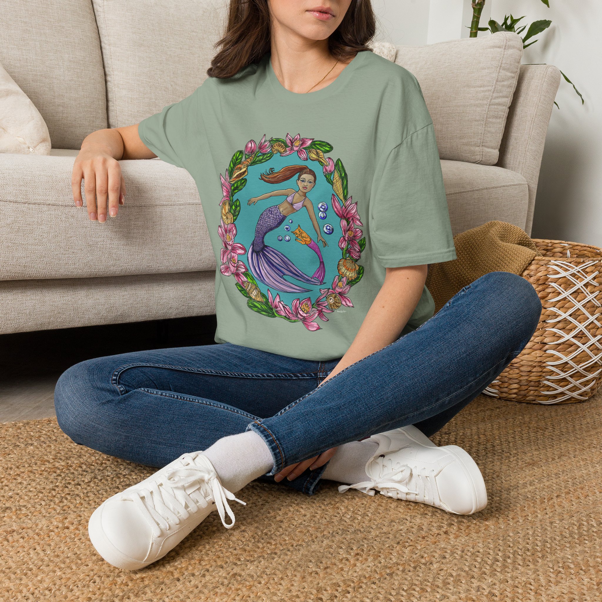 Mercat with Mermaid Beach Vibes T-Shirt — Tropical Floral Ocean Graphic - Image 17