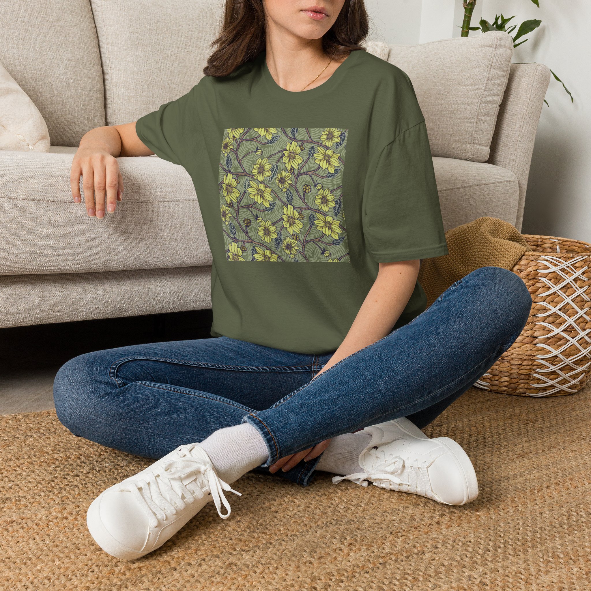 Floral Hibiscus Pattern T-Shirt — Vintage Tropical Flower Tee - Image 2