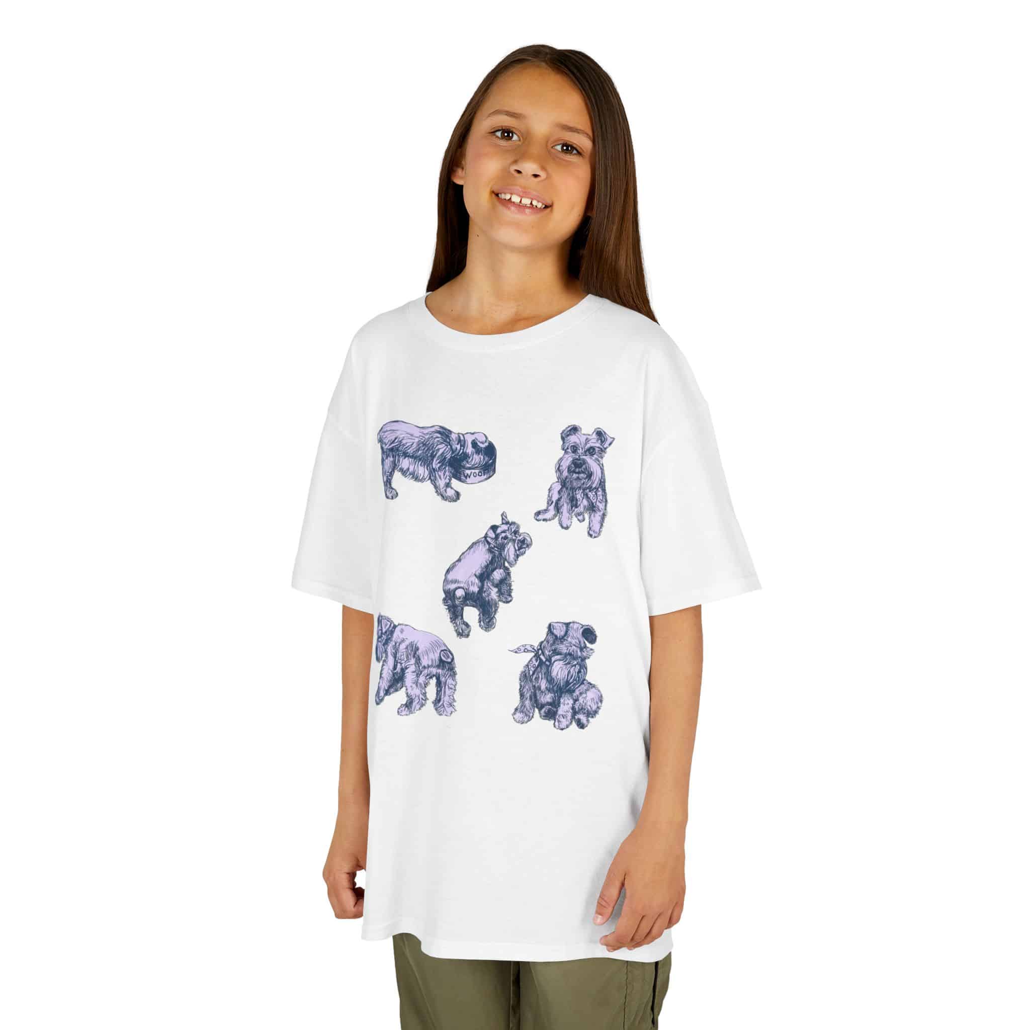 Kids Tee — Cute Schnauzer Puppy Sketches Cotton T‑Shirt - Image 13