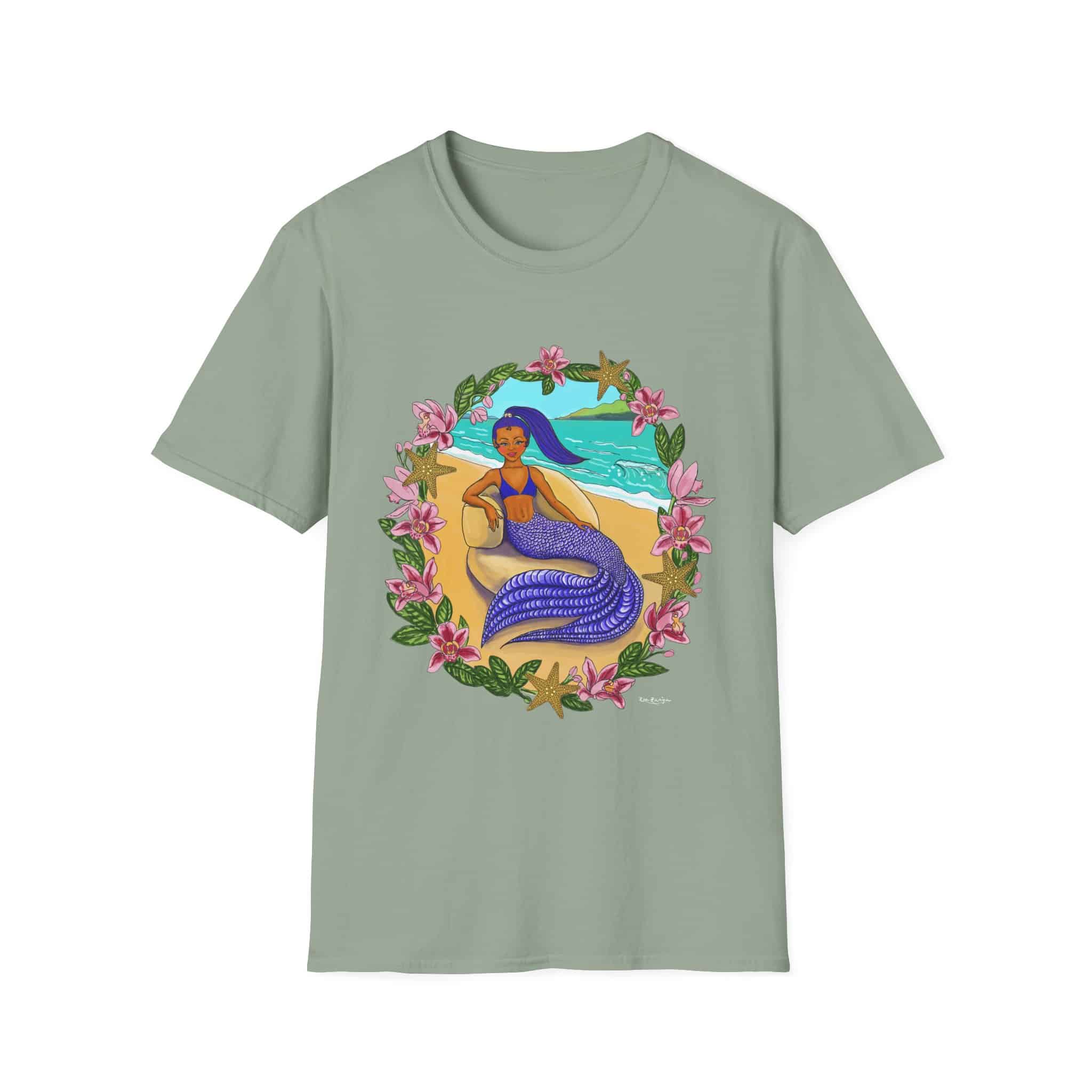 Blue-Haired Mermaid2 Beach Vibes T-Shirt — Tropical Floral Ocean Graphic - Image 24
