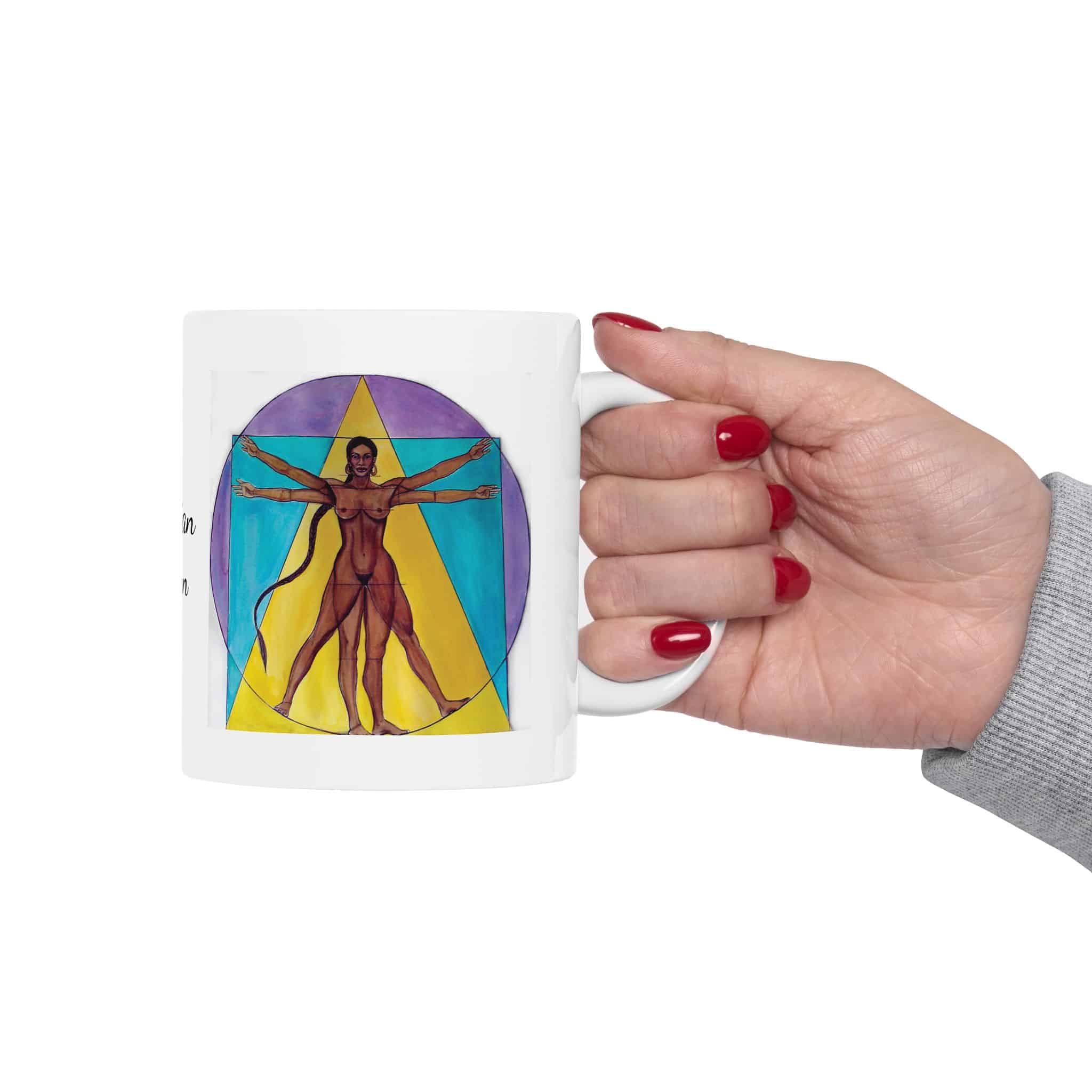 Vitruvian Woman Ceramic Mug — Artistic Feminine Geometry Coffee Cup (11oz, 15oz) - Image 5