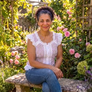 Zoe Zuniga in garden